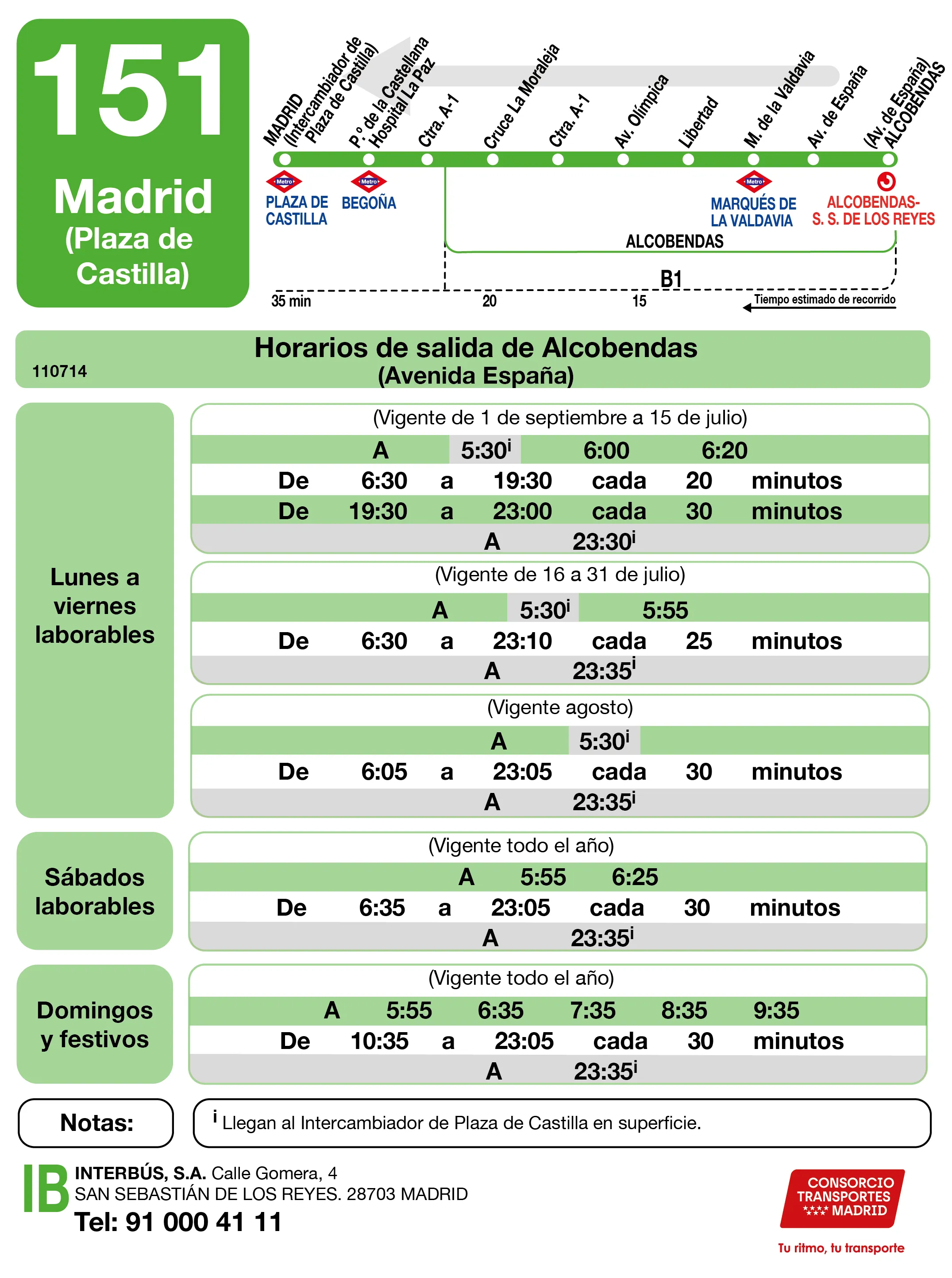 Horario de vuelta de la línea 151 - Autobuses interurbanos Madrid