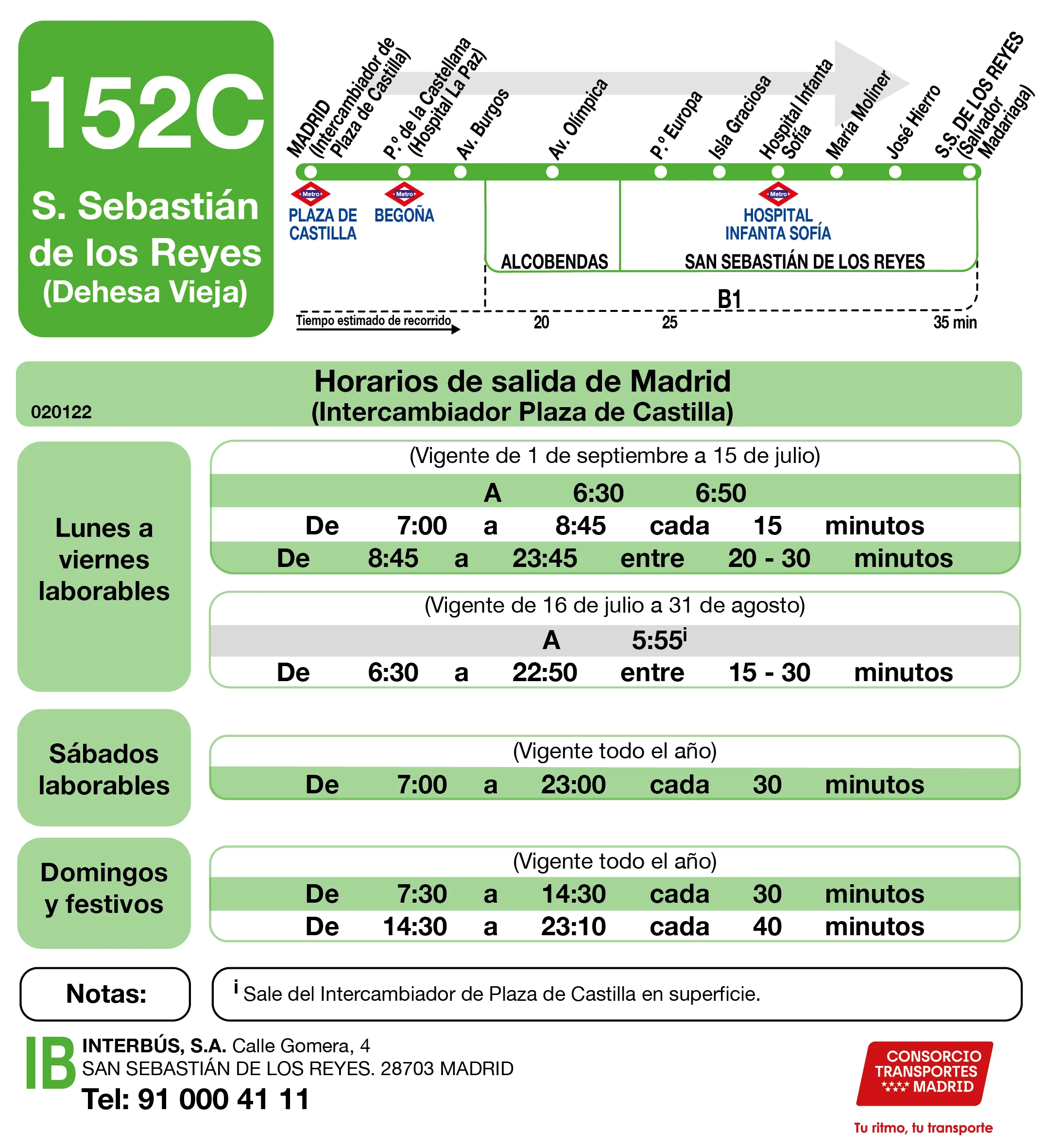 Horario de ida de la línea 152C - Autobuses interurbanos Madrid