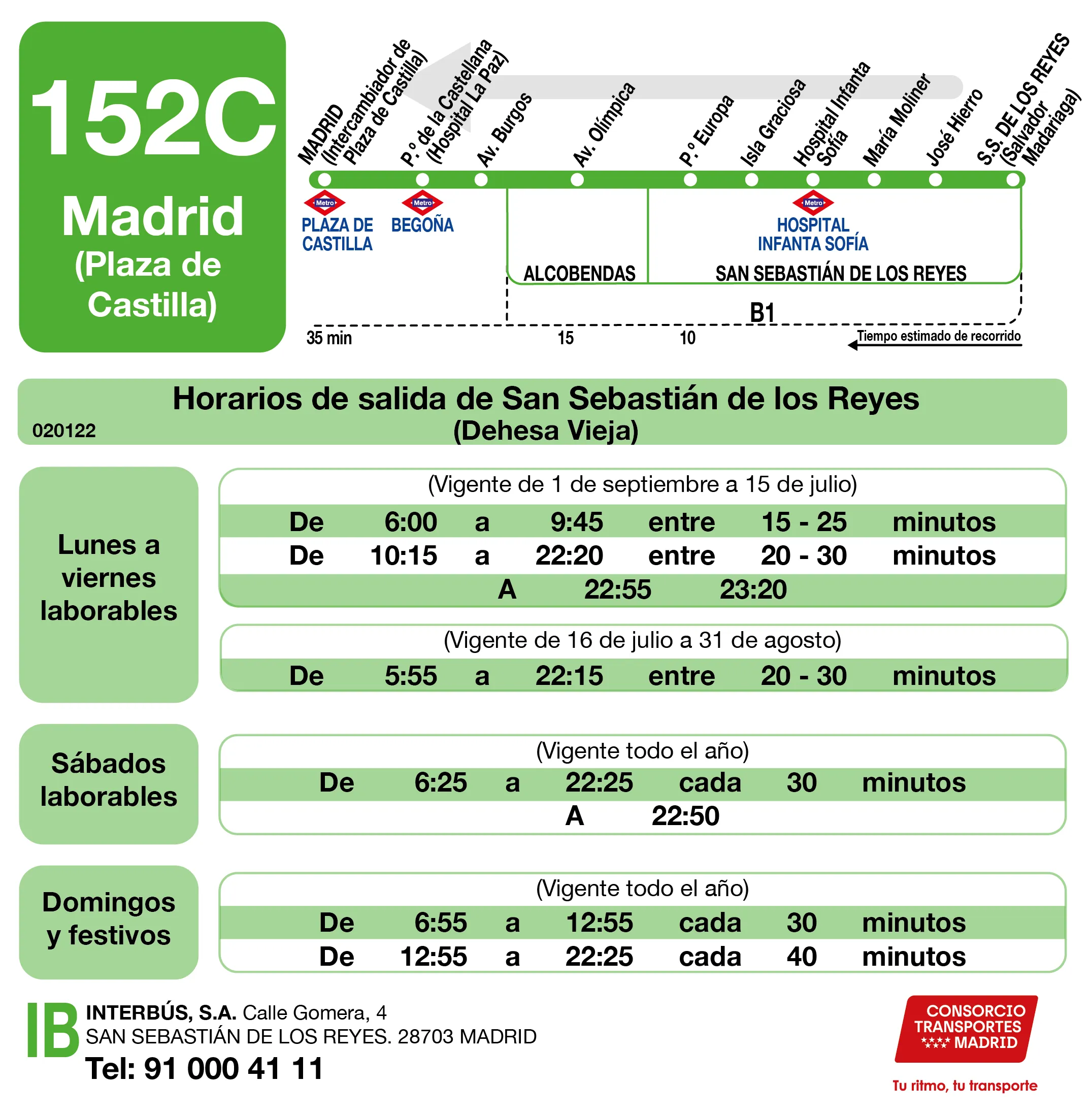 Horario de vuelta de la línea 152C - Autobuses interurbanos Madrid
