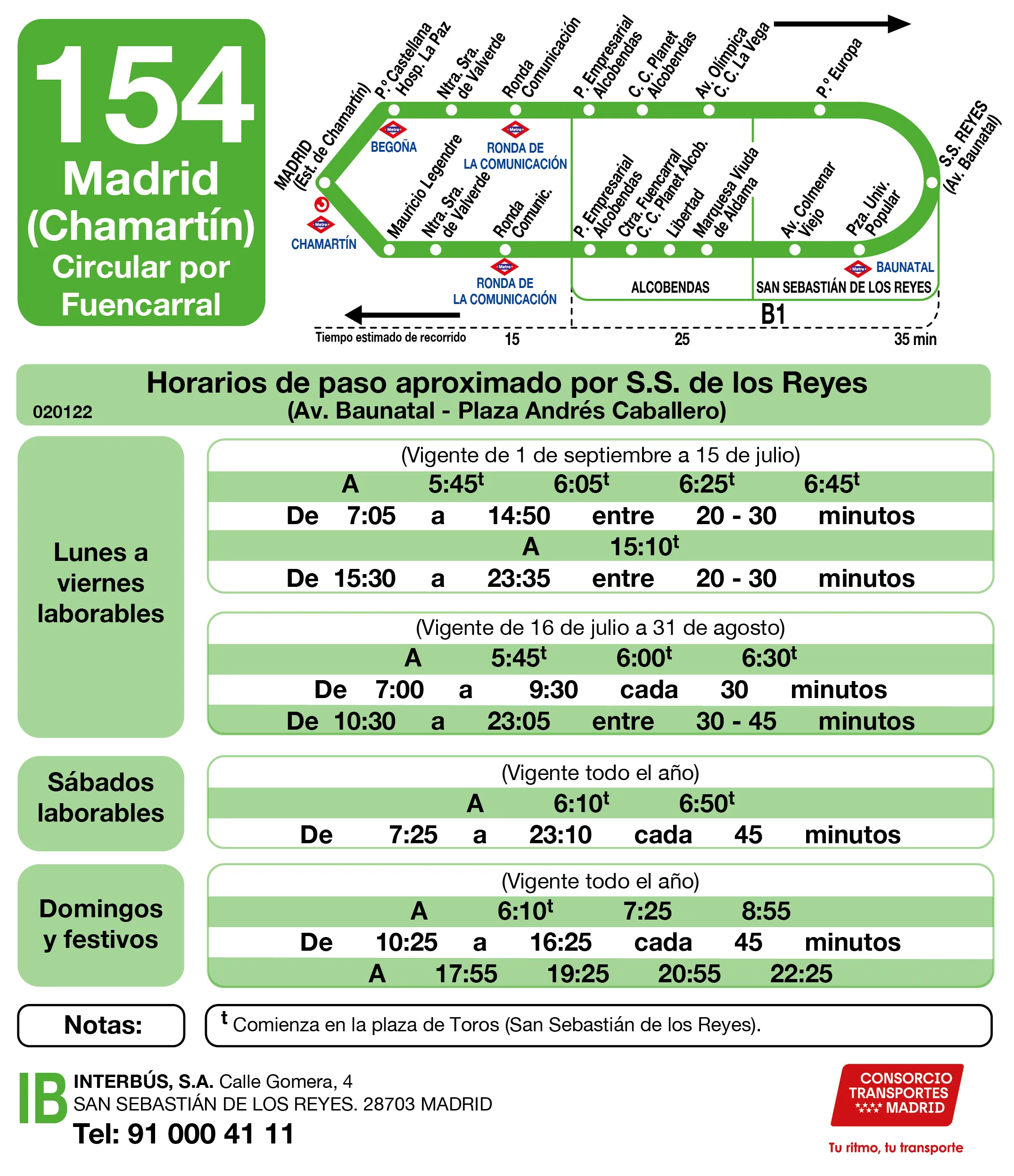 Horario de vuelta de la línea 154 - Autobuses interurbanos Madrid
