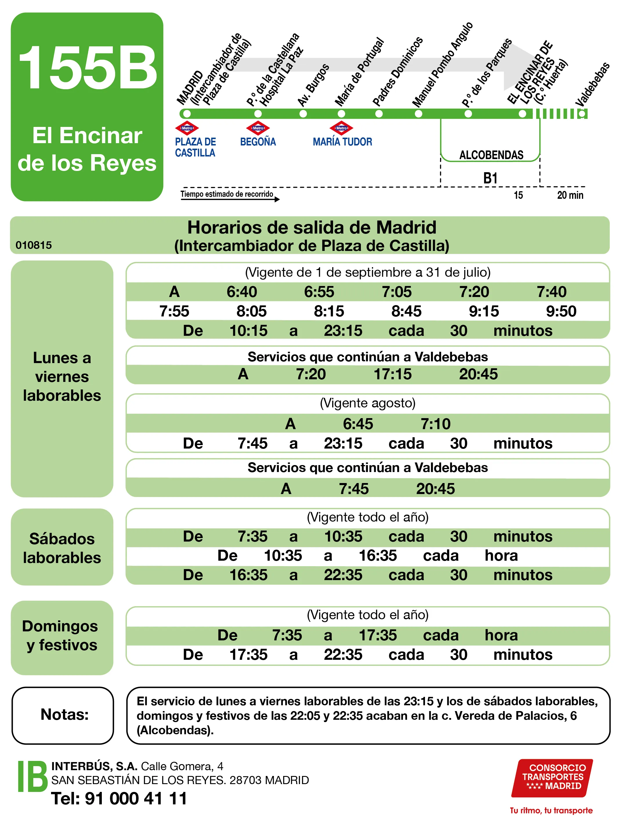 Horario de ida de la línea 155B - Autobuses interurbanos Madrid