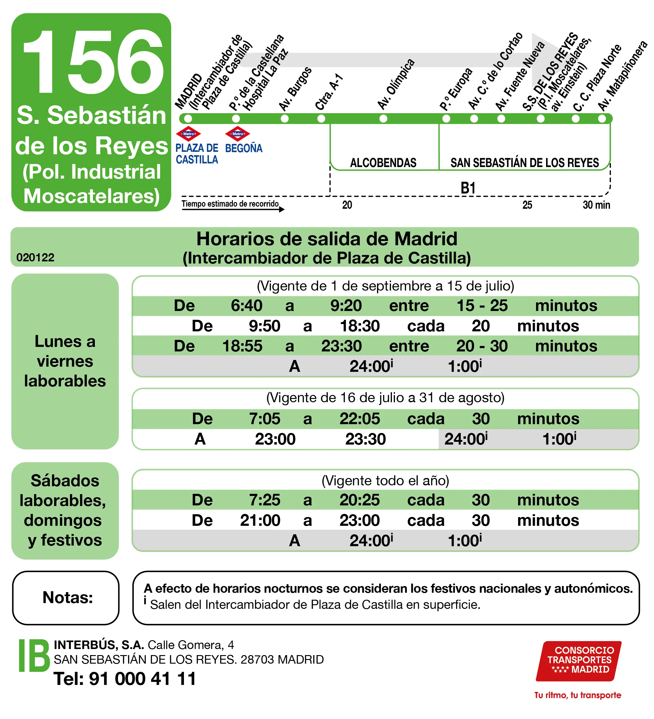 Horario de ida de la línea 156 - Autobuses interurbanos Madrid