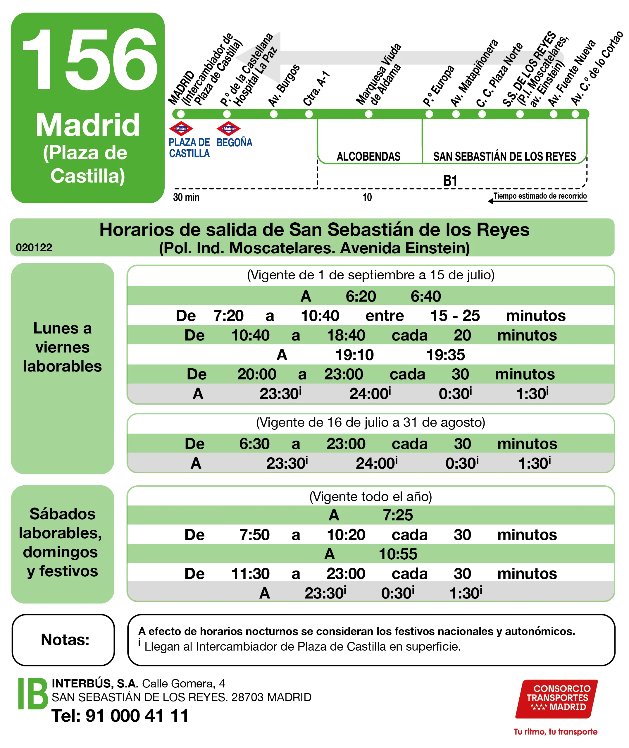 Horario de vuelta de la línea 156 - Autobuses interurbanos Madrid