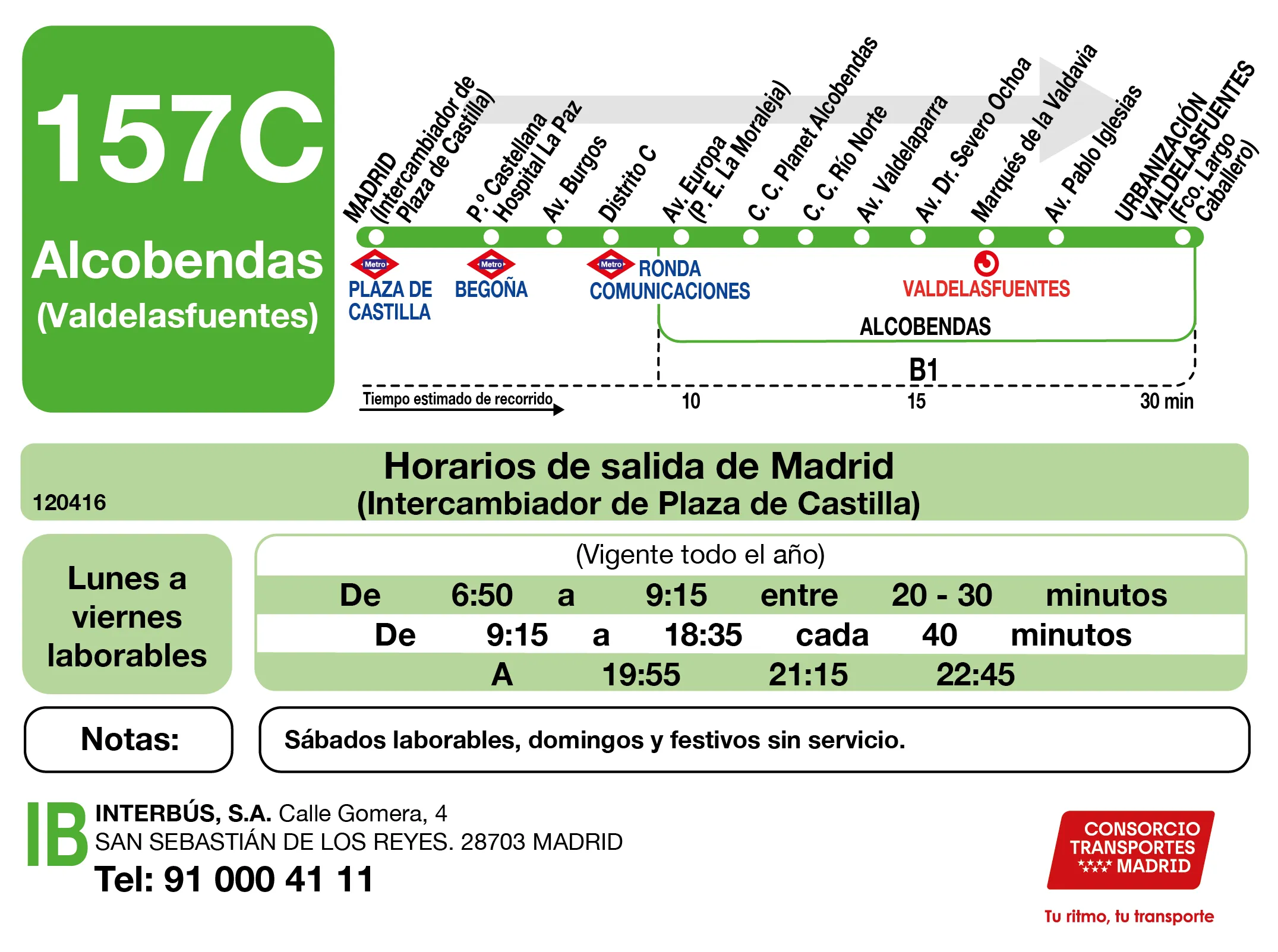 Horario de ida de la línea 157C - Autobuses interurbanos Madrid