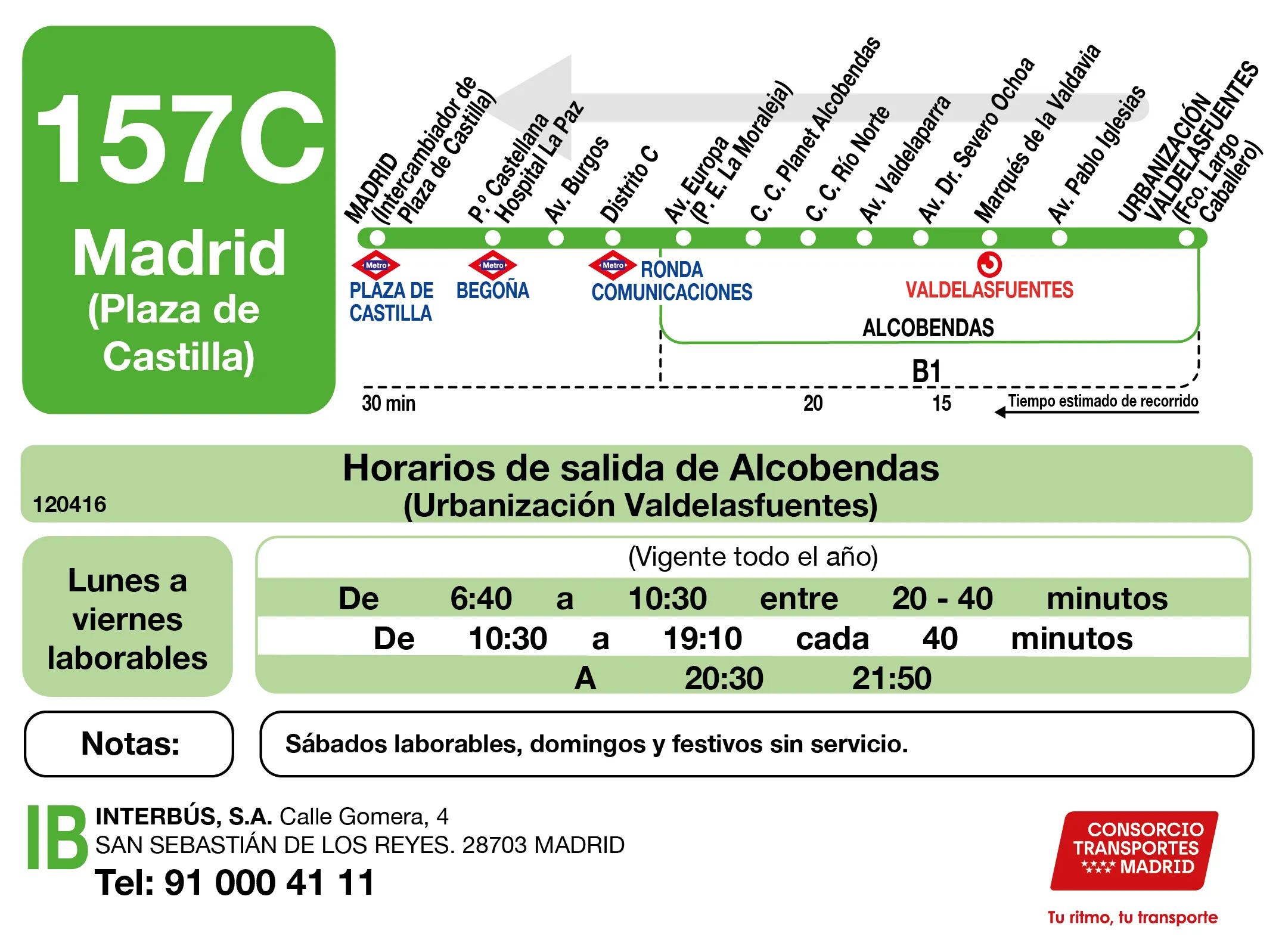 Horario de vuelta de la línea 157C - Autobuses interurbanos Madrid