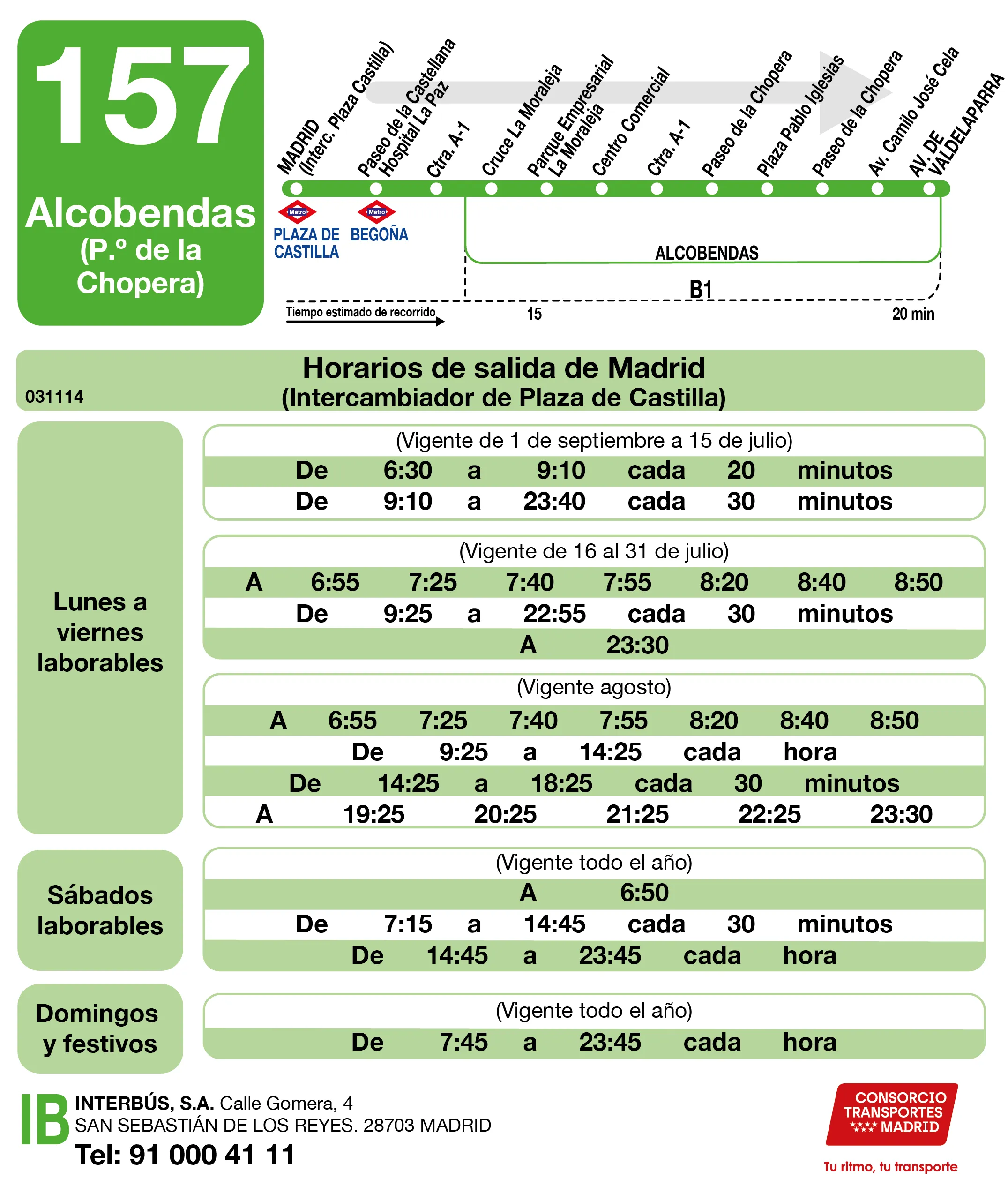 Horario de ida de la línea 157 - Autobuses interurbanos Madrid