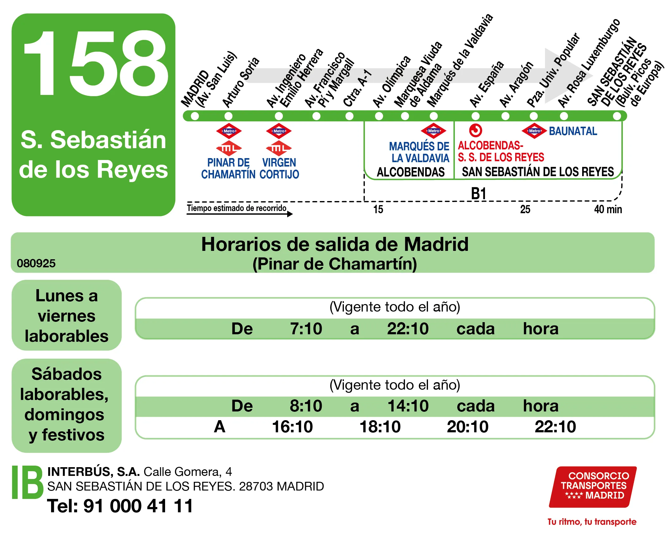 Horario de ida de la línea 158 - Autobuses interurbanos Madrid