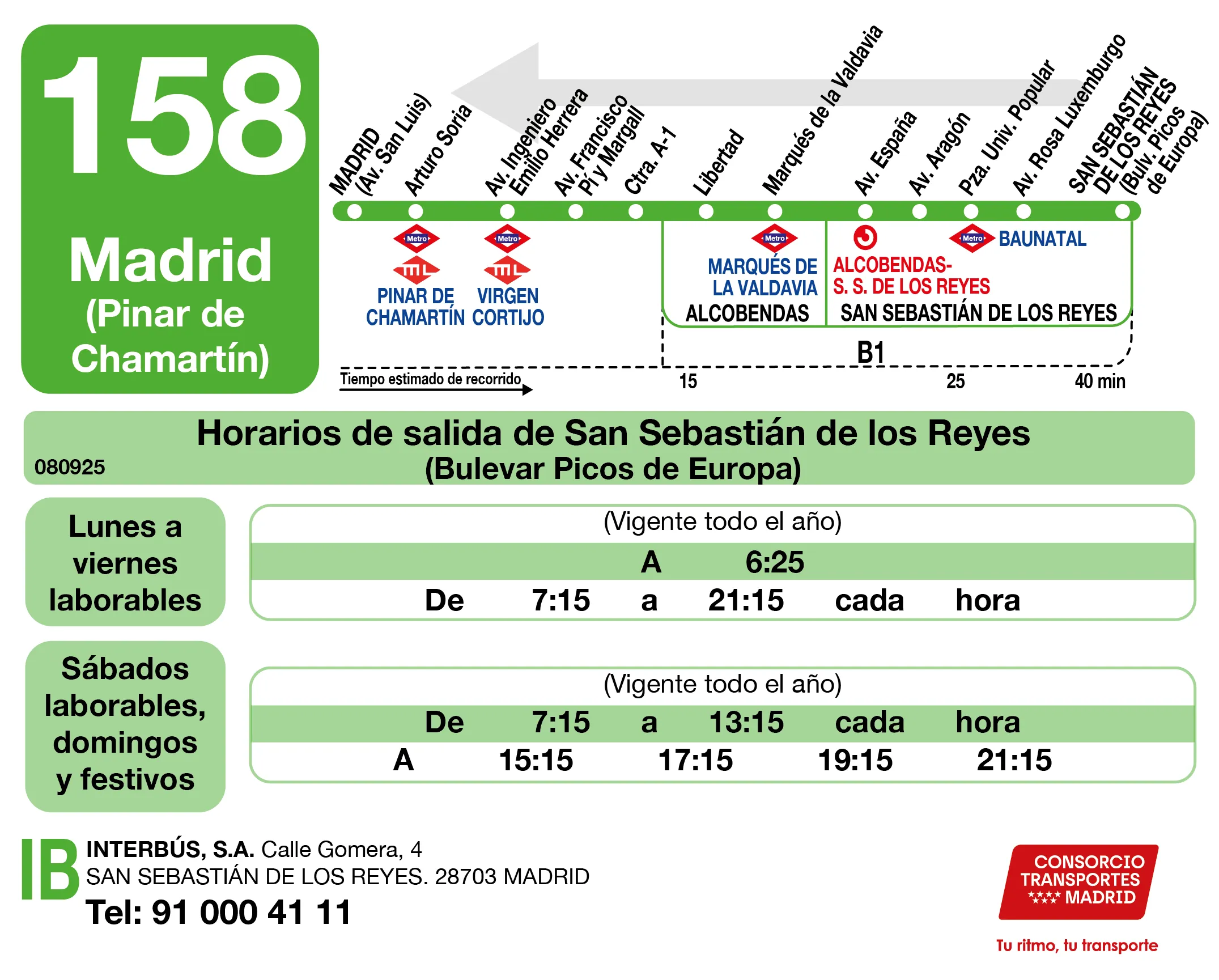 Horario de vuelta de la línea 158 - Autobuses interurbanos Madrid