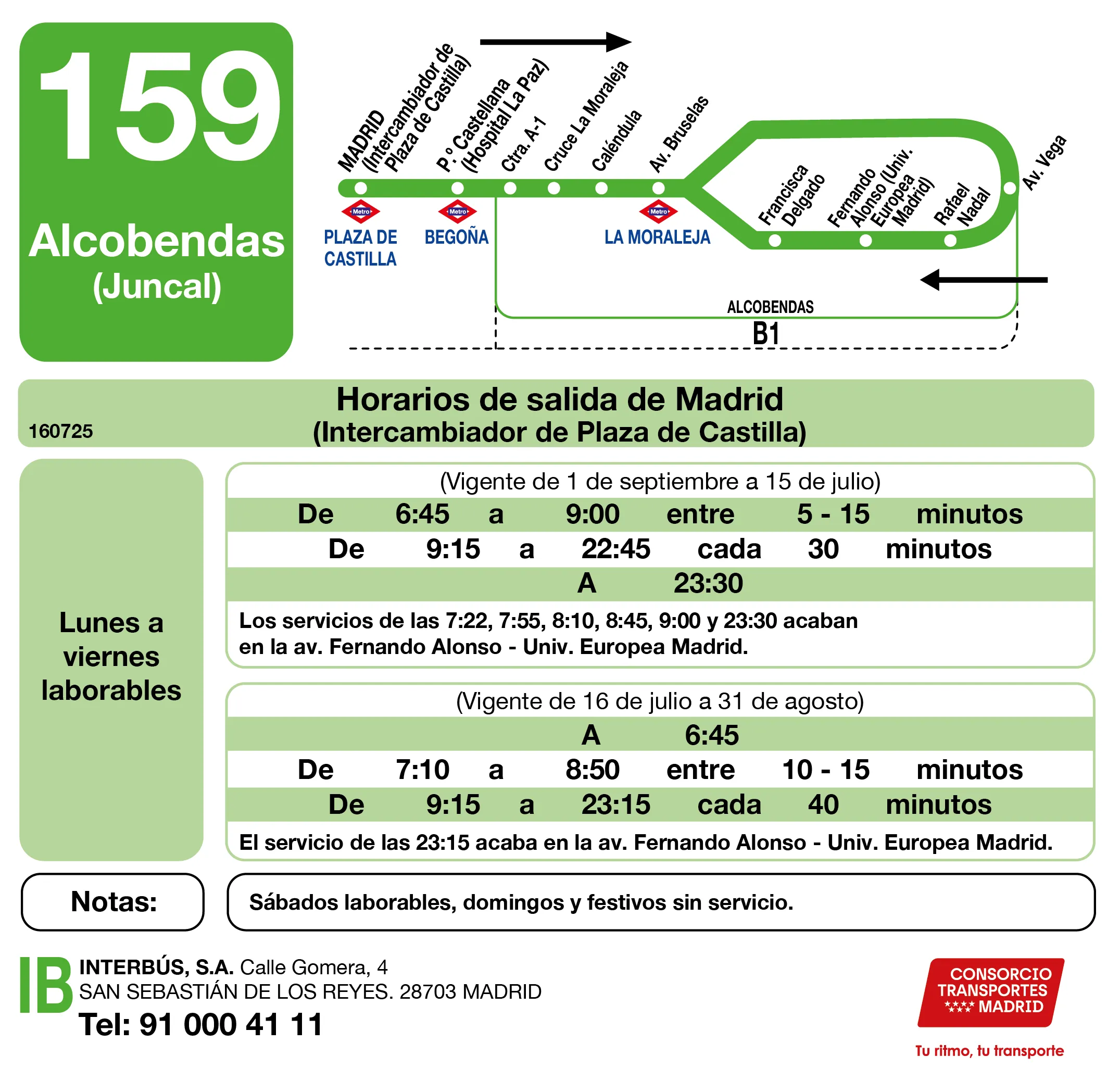 Horario de ida de la línea 159 - Autobuses interurbanos Madrid