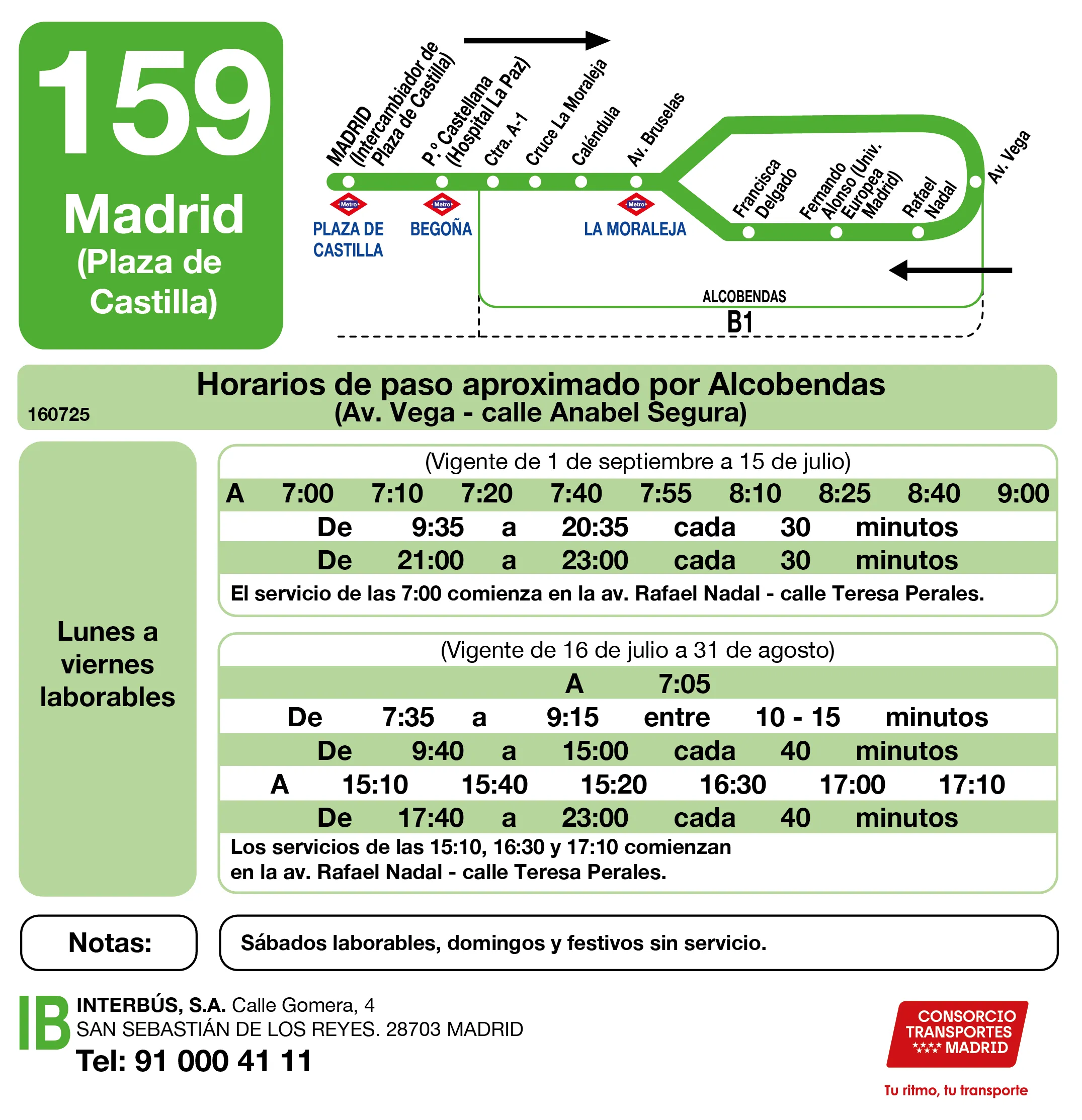 Horario de vuelta de la línea 159 - Autobuses interurbanos Madrid