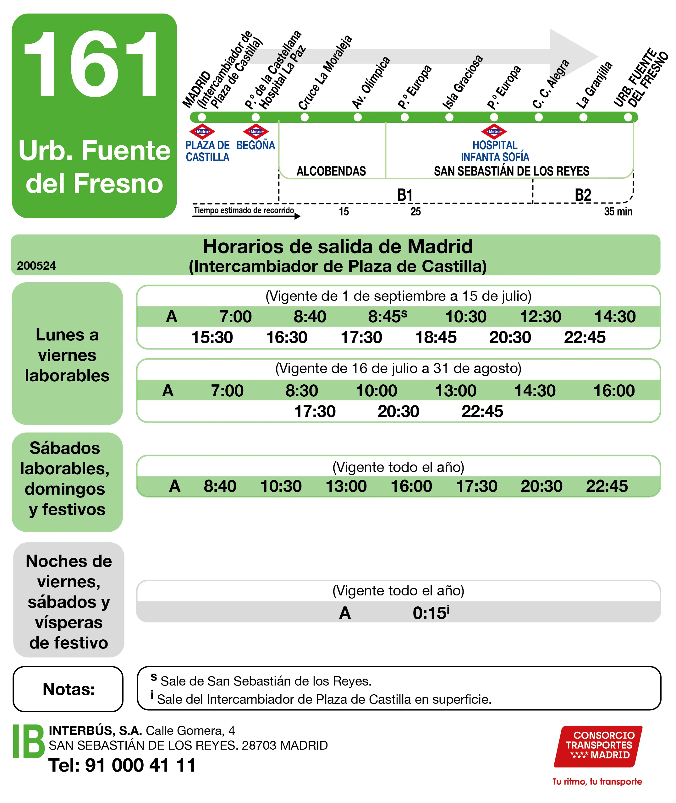 Horario de ida de la línea 161 - Autobuses interurbanos Madrid