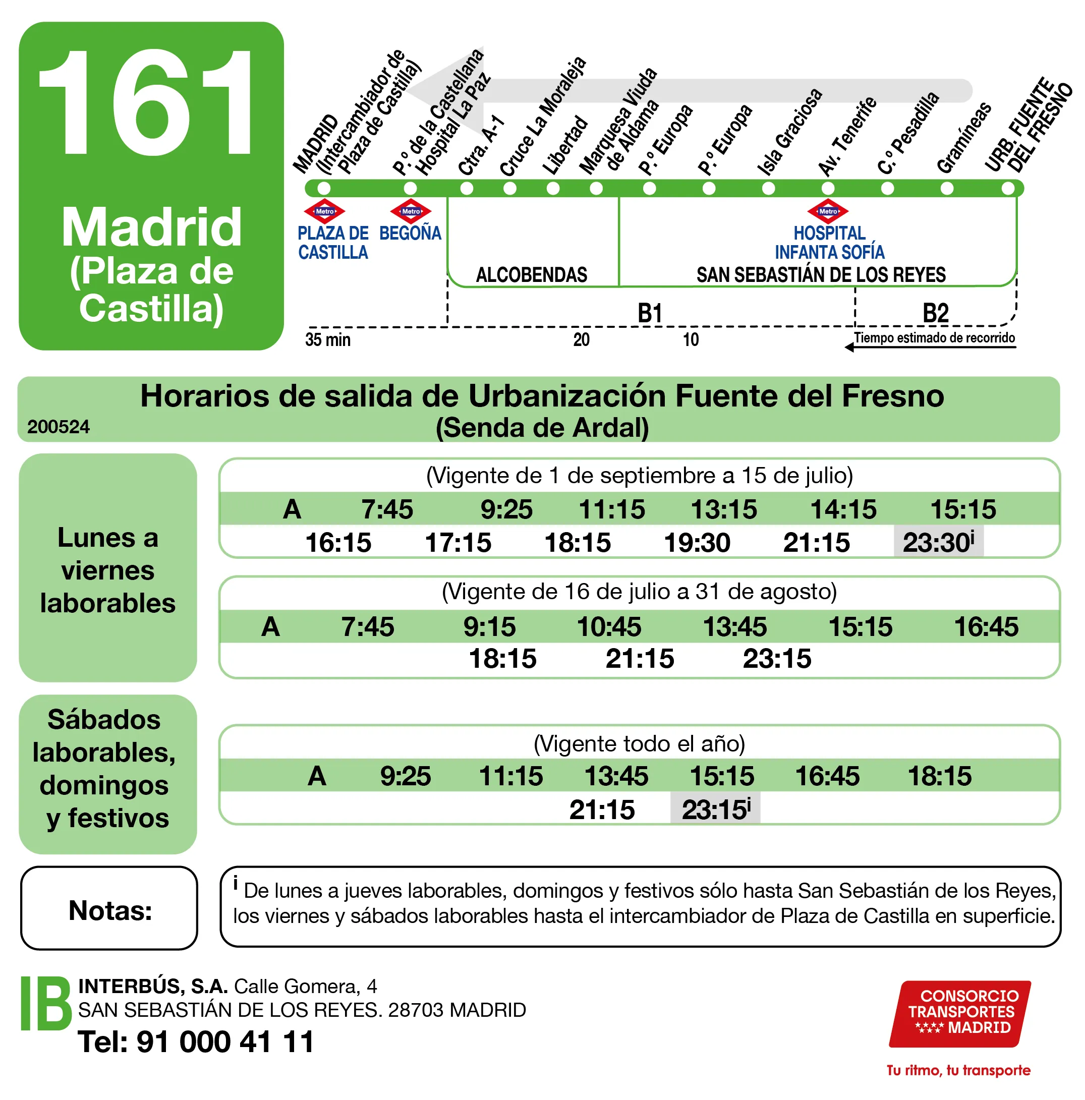 Horario de vuelta de la línea 161 - Autobuses interurbanos Madrid