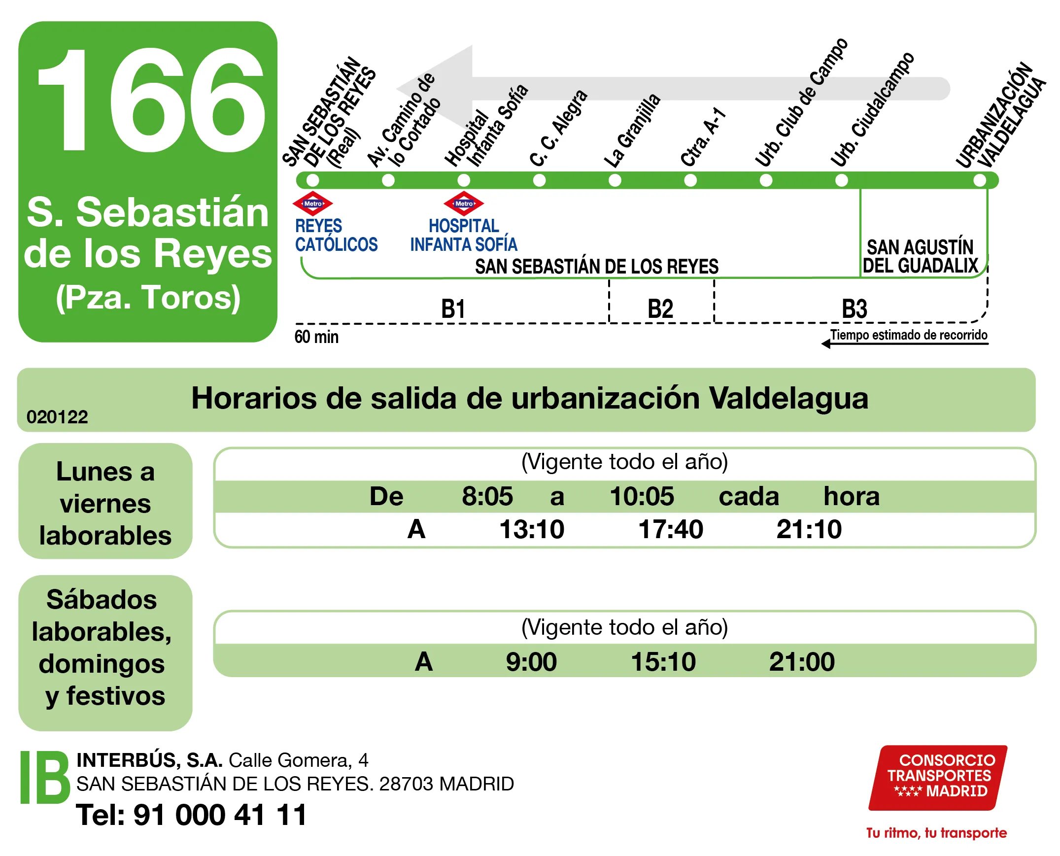 Horario de vuelta de la línea 166 - Autobuses interurbanos Madrid