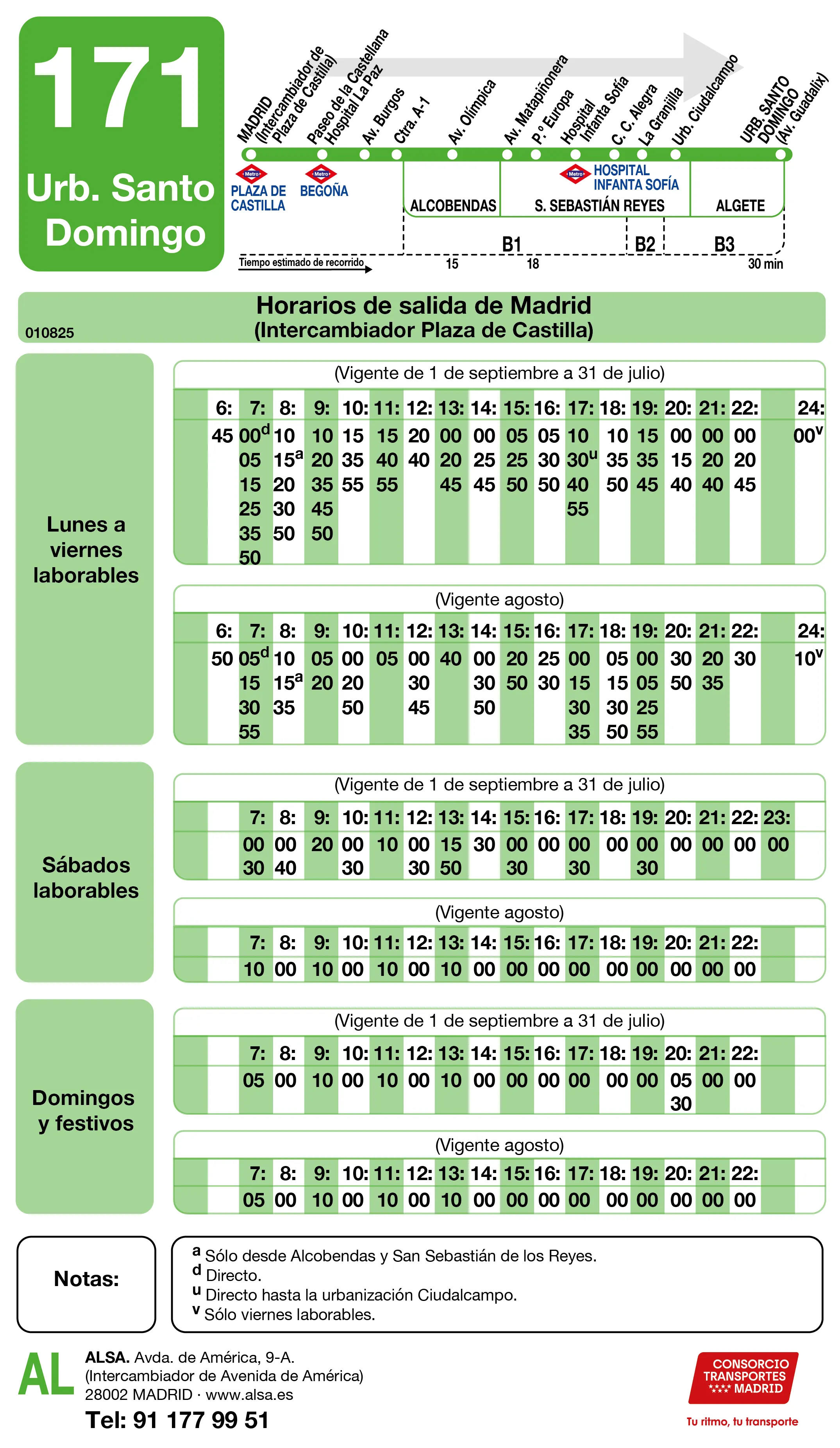 Horario de ida de la línea 171 - Autobuses interurbanos Madrid