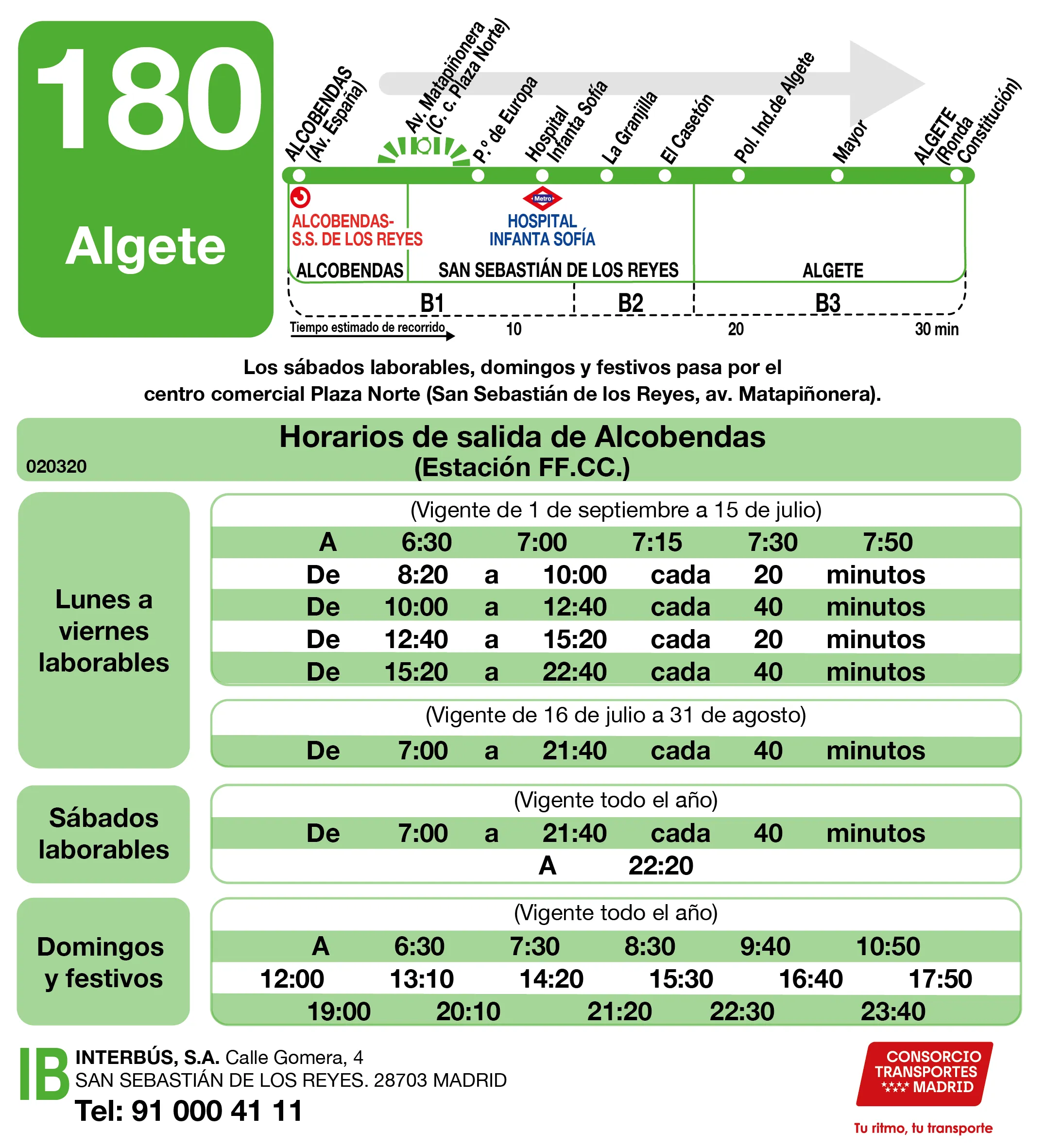 Horario de ida de la línea 180 - Autobuses interurbanos Madrid