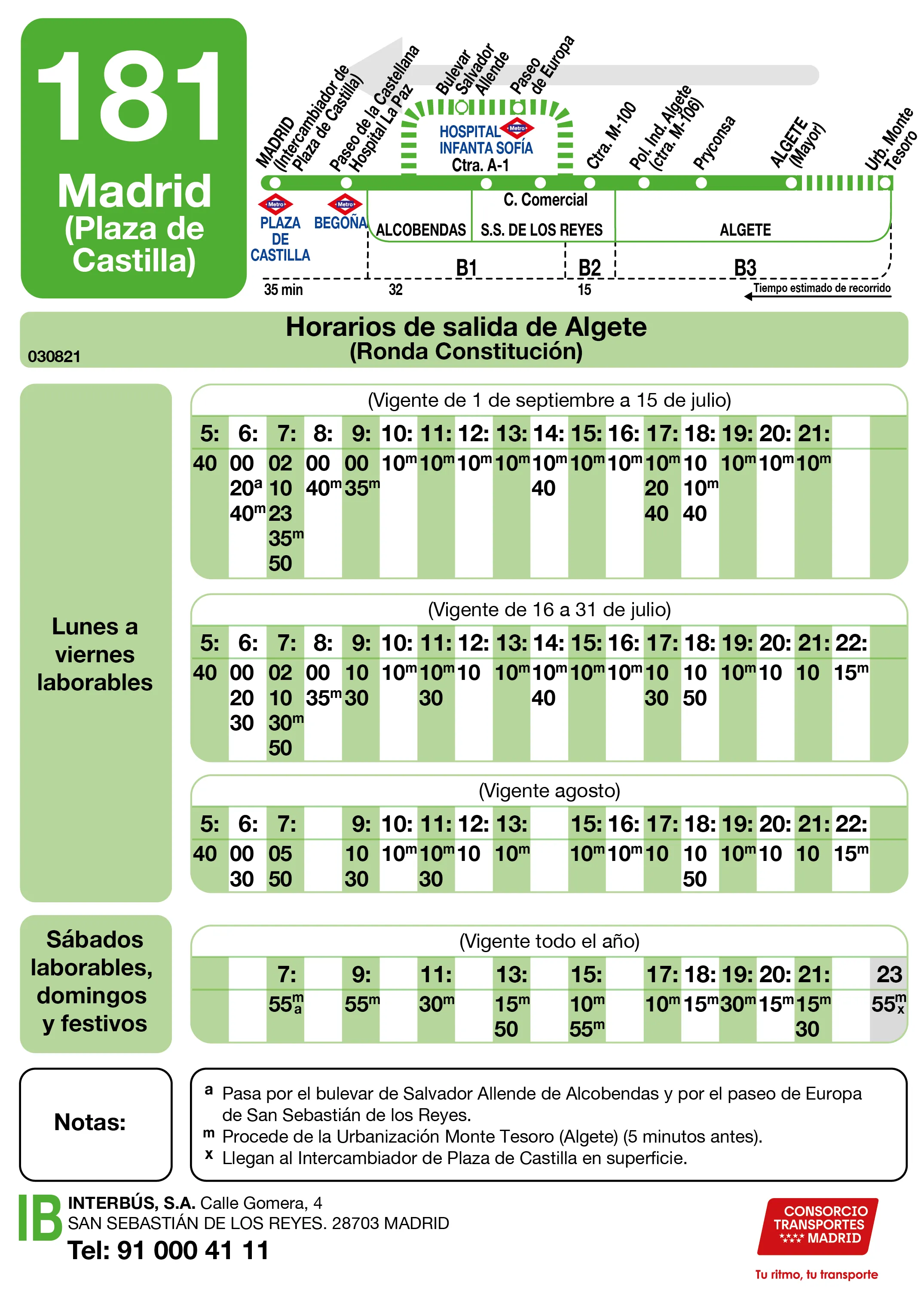 Horario de vuelta de la línea 181 - Autobuses interurbanos Madrid
