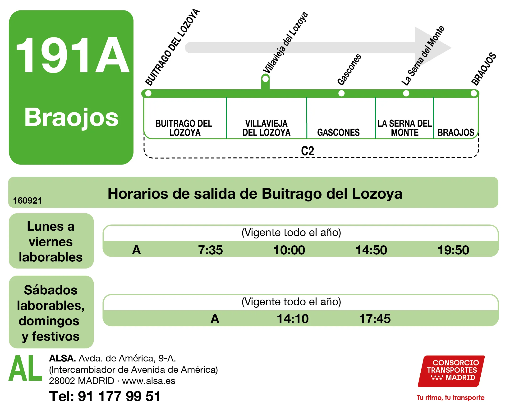 Horario de ida de la línea 191A - Autobuses interurbanos Madrid