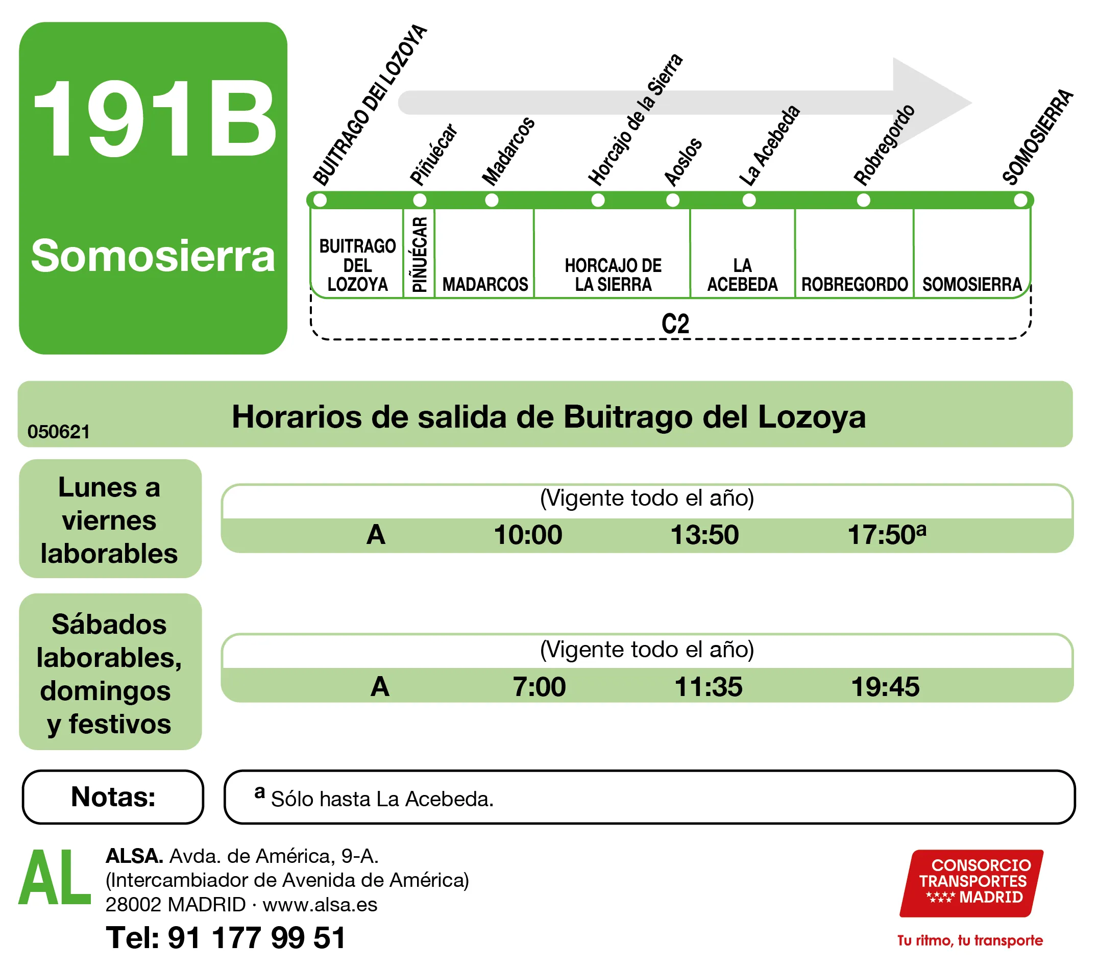 Horario de ida de la línea 191B - Autobuses interurbanos Madrid