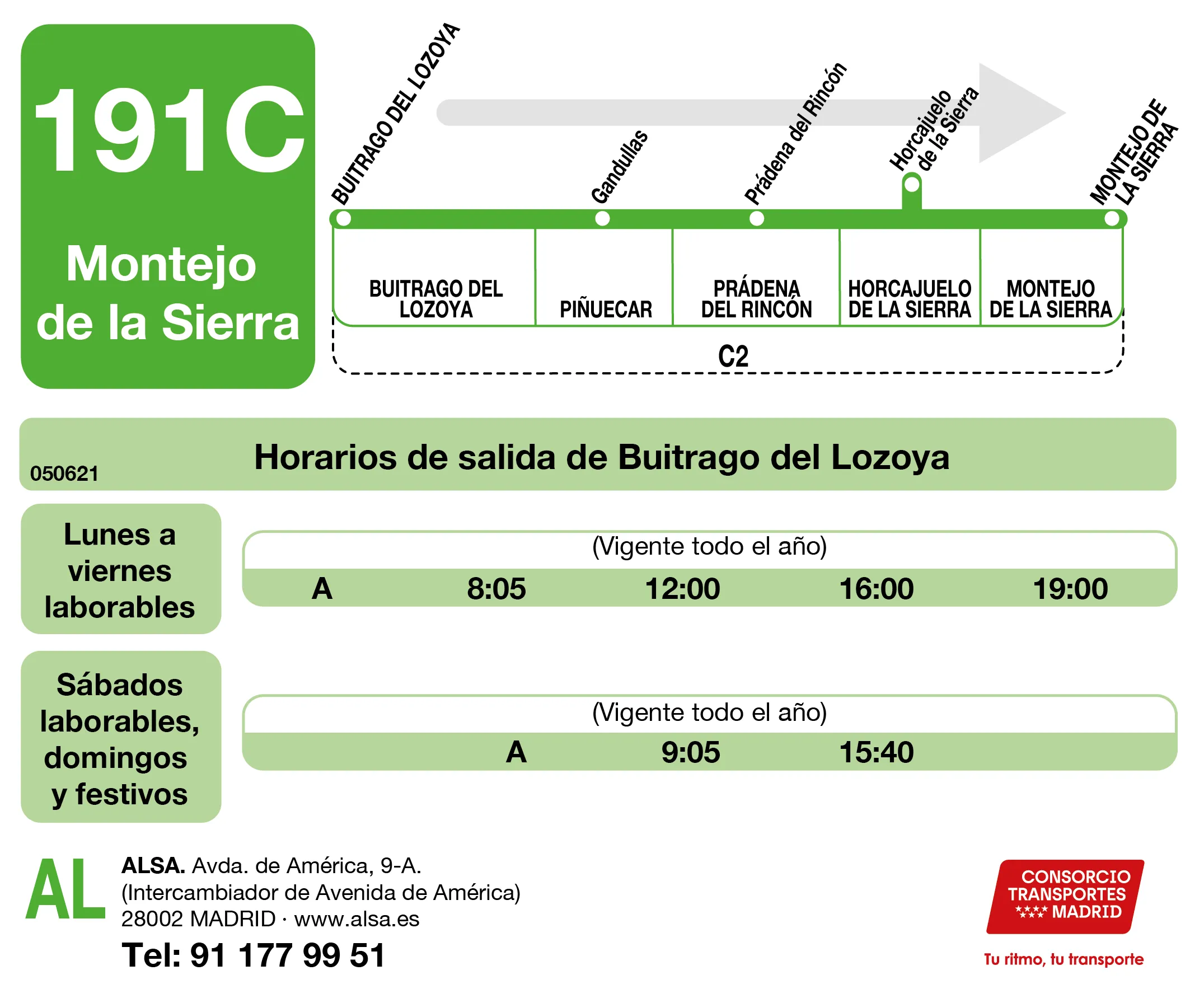 Horario de ida de la línea 191C - Autobuses interurbanos Madrid