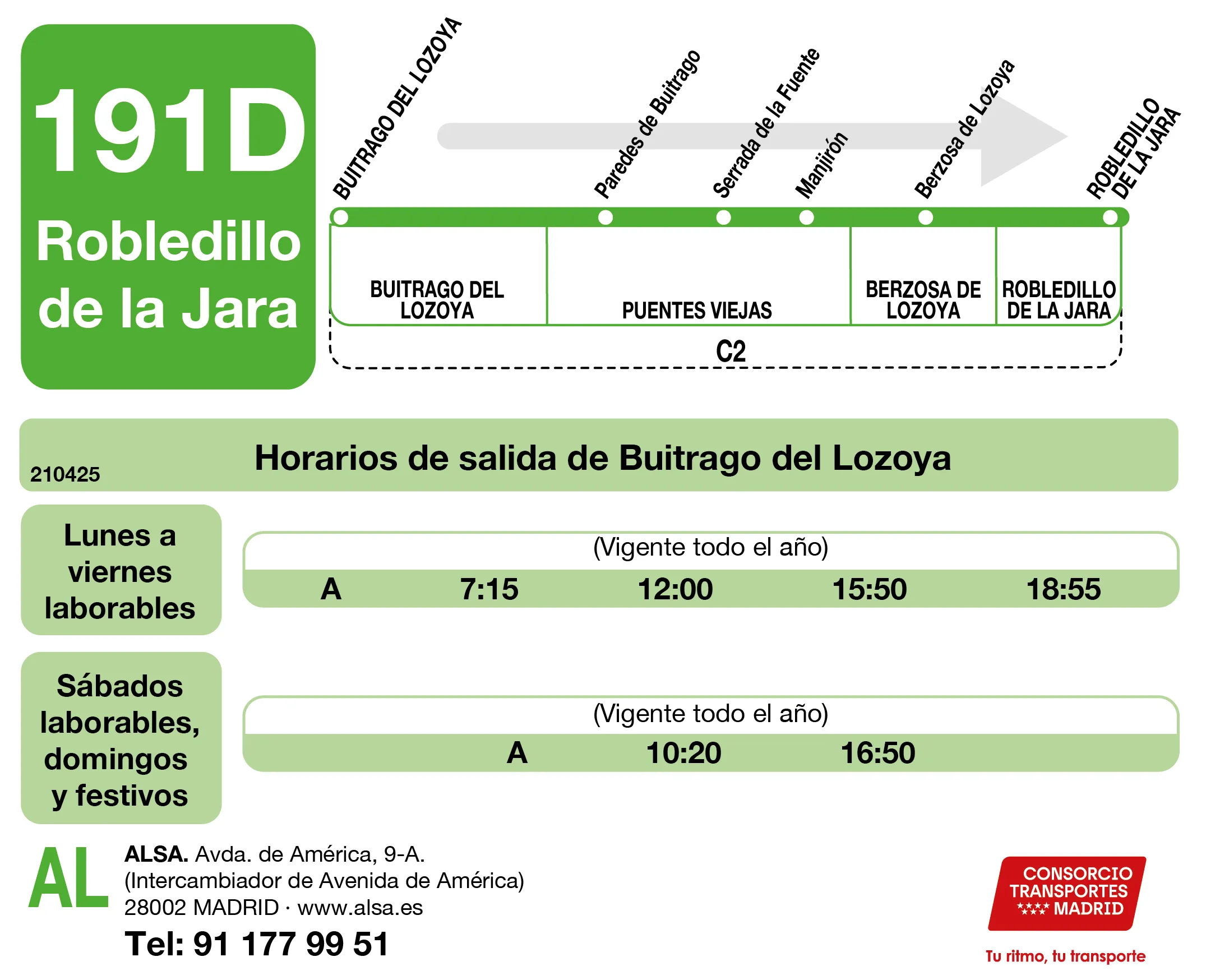 Horario de ida de la línea 191D - Autobuses interurbanos Madrid