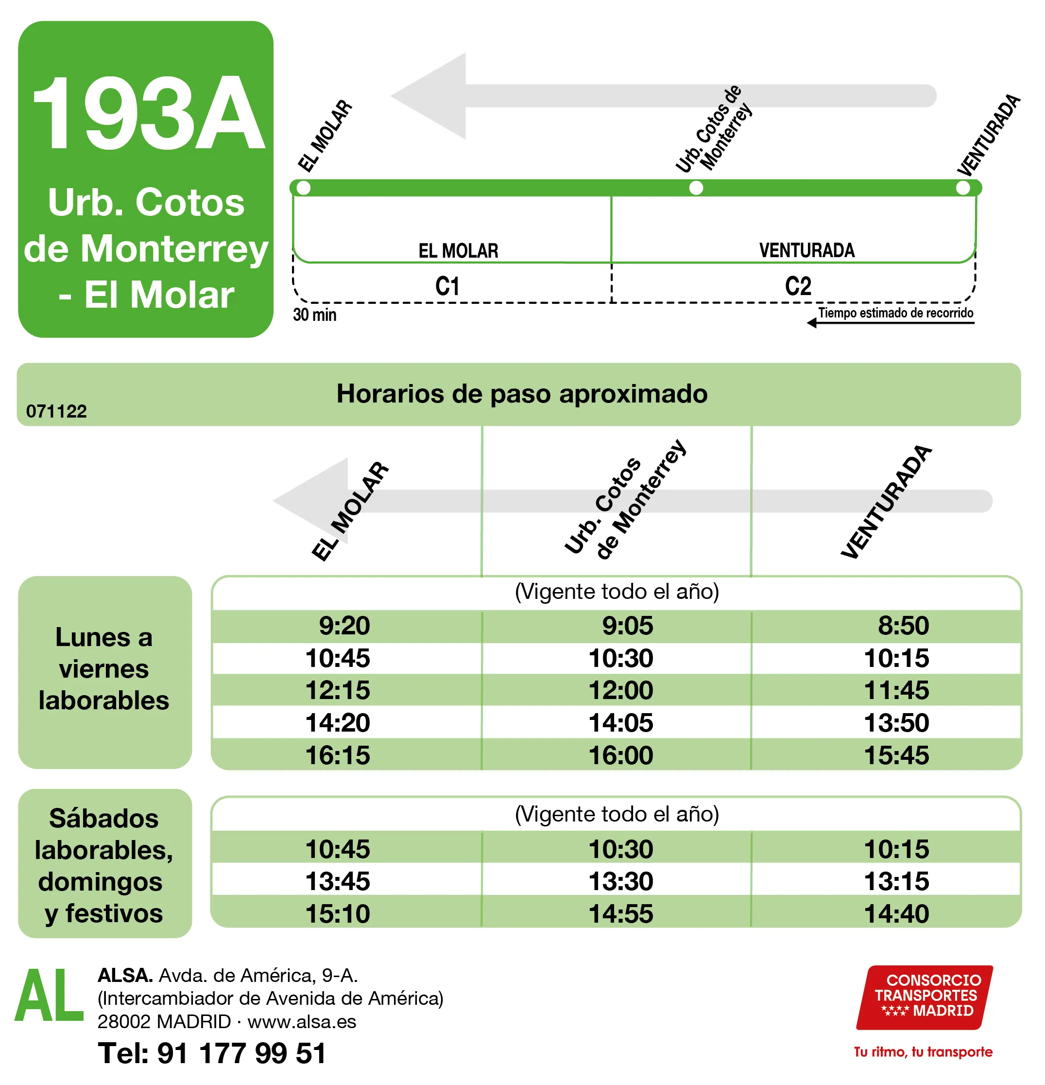 Horario de vuelta de la línea 193A - Autobuses interurbanos Madrid