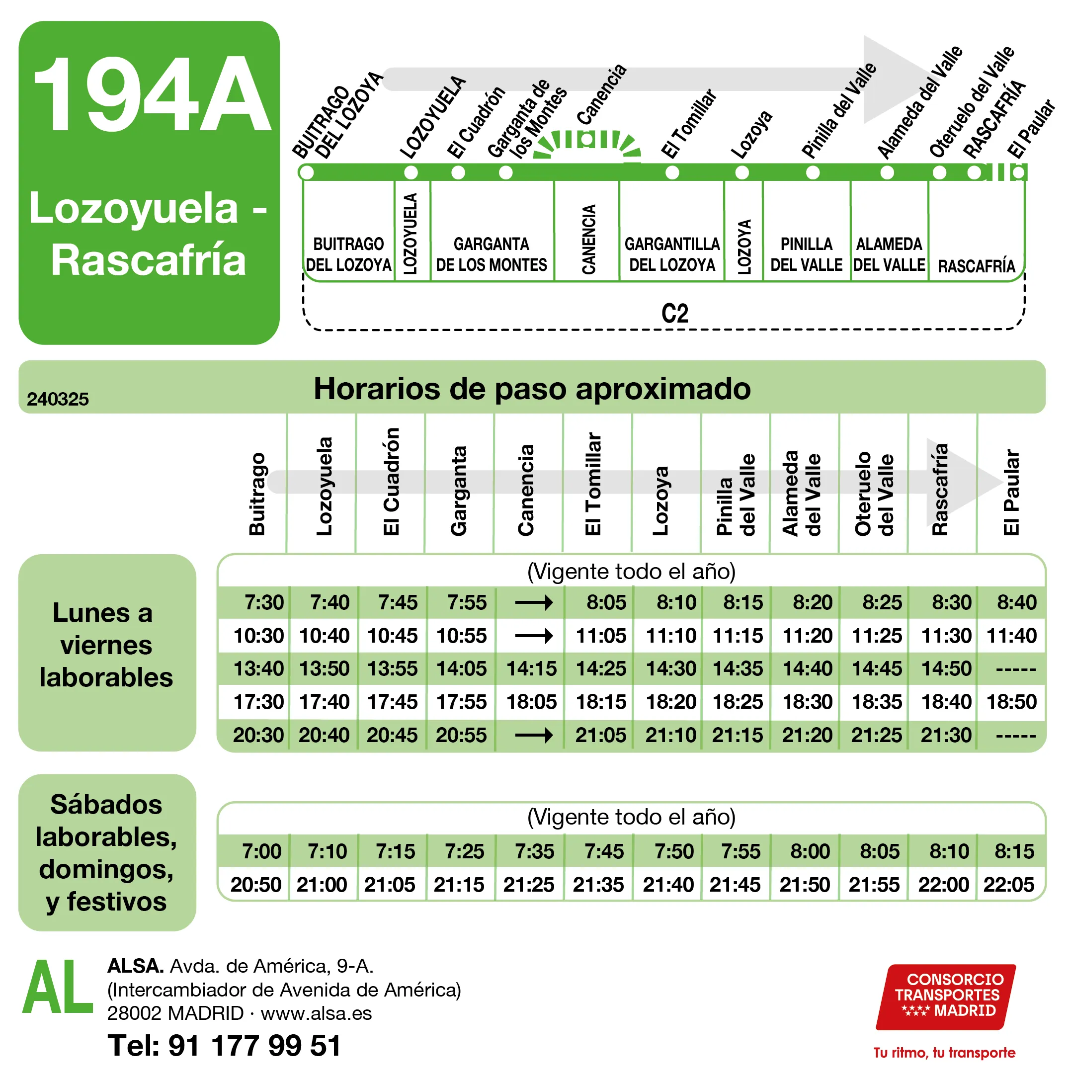 Horario de ida de la línea 194A - Autobuses interurbanos Madrid