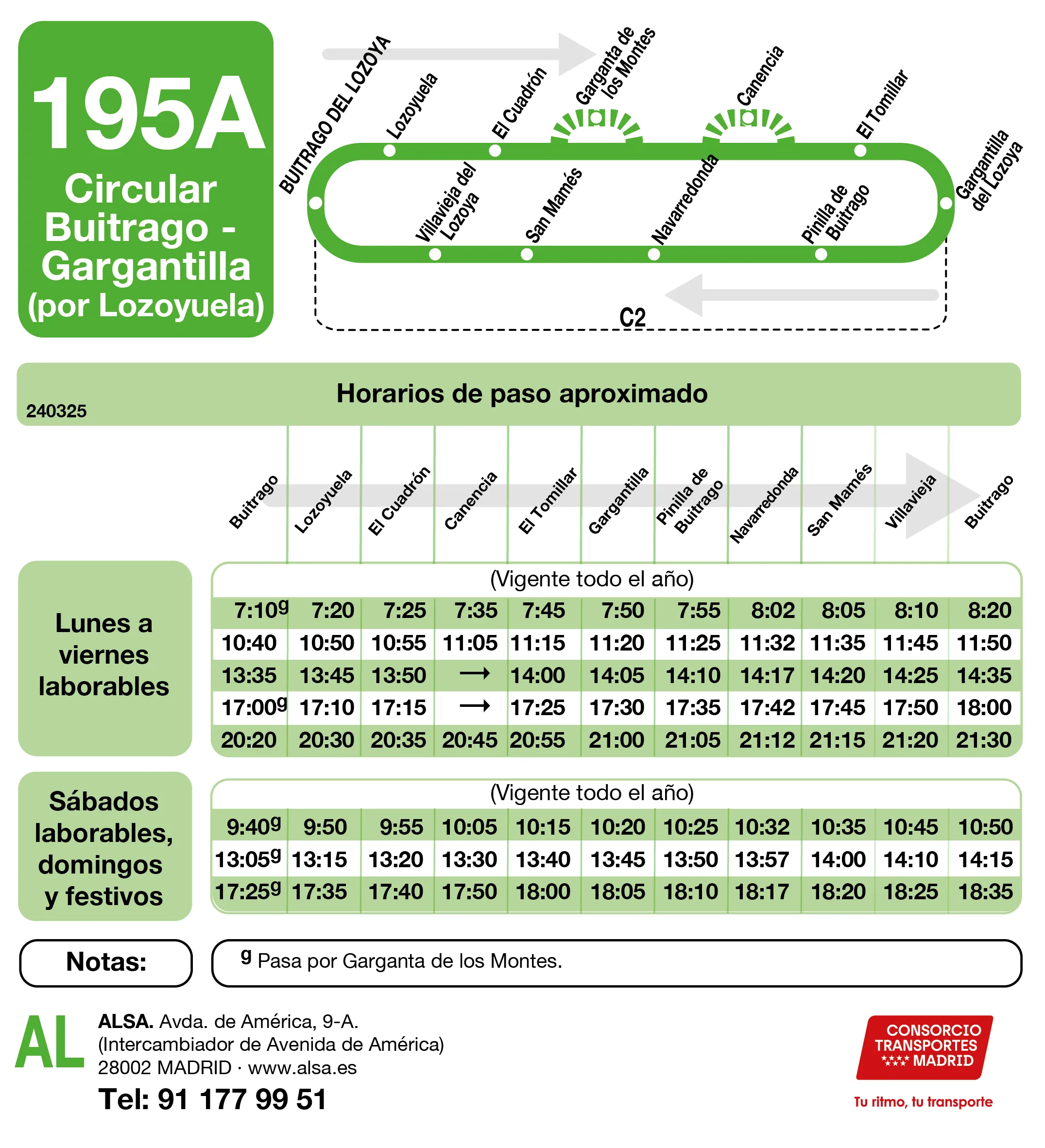 Horario de ida de la línea 195A - Autobuses interurbanos Madrid