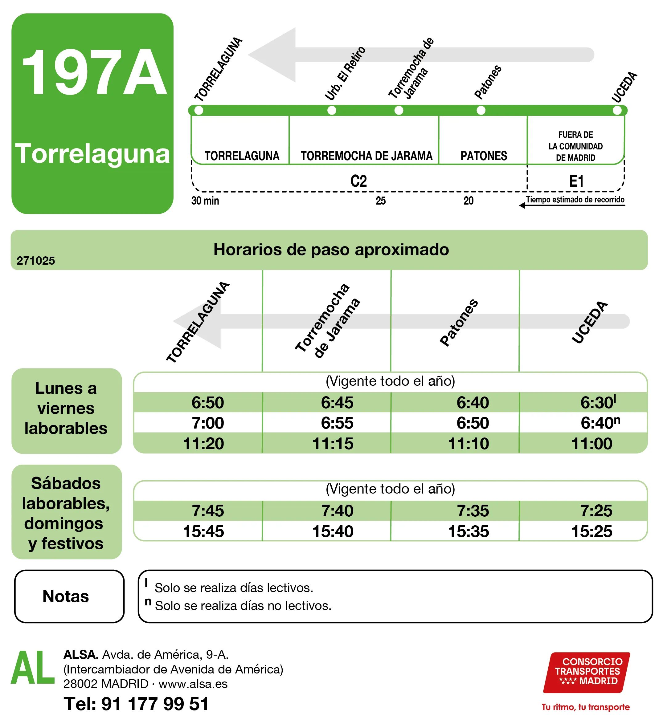 Horario de vuelta de la línea 197A - Autobuses interurbanos Madrid