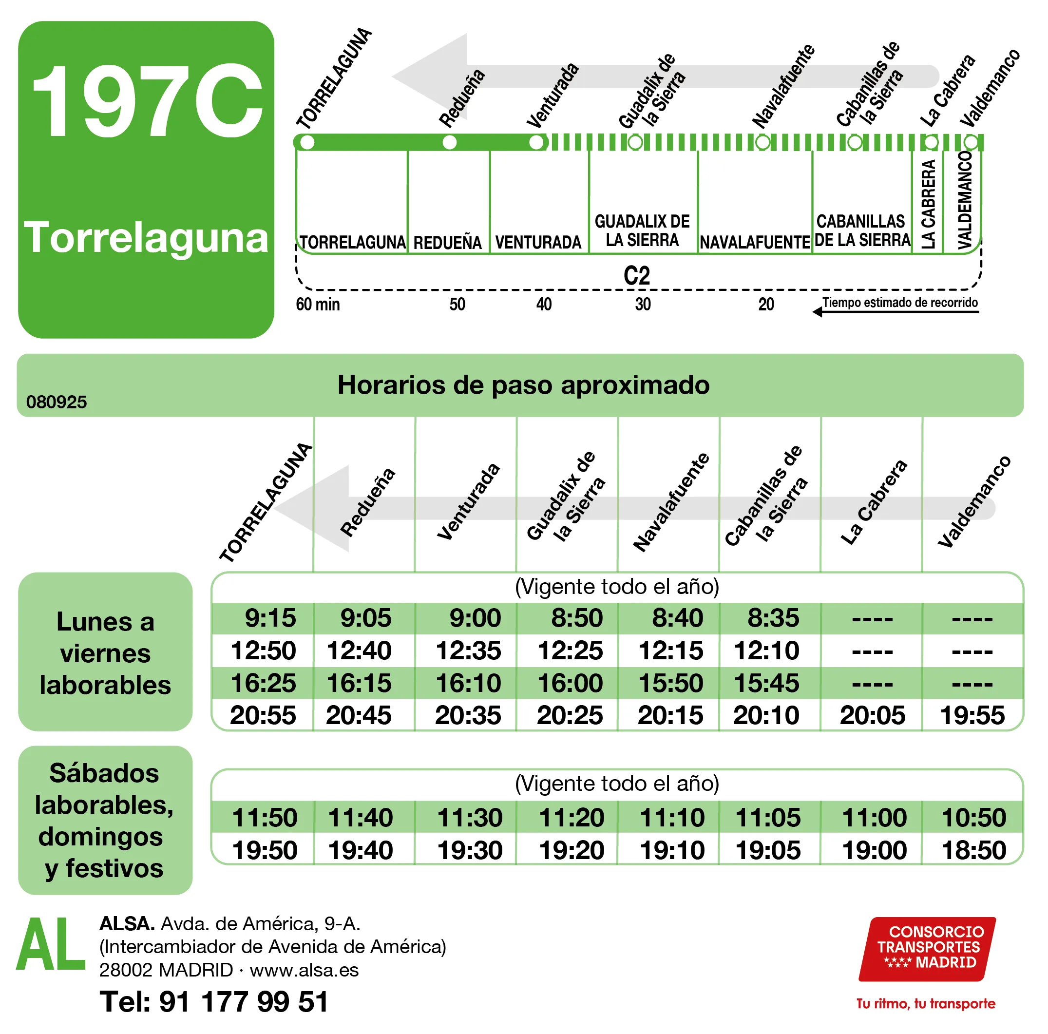 Horario de vuelta de la línea 197C - Autobuses interurbanos Madrid