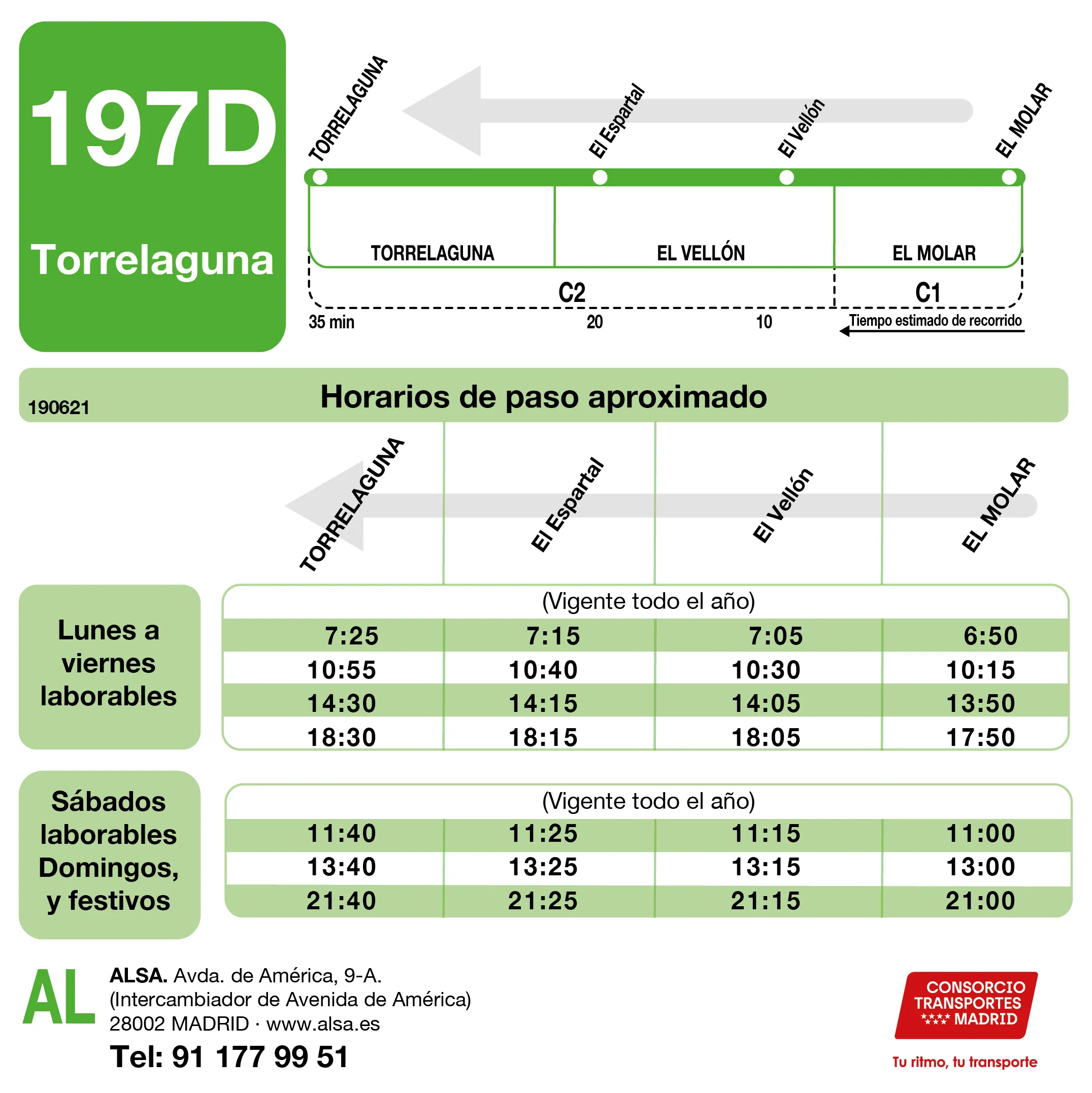 Horario de vuelta de la línea 197D - Autobuses interurbanos Madrid