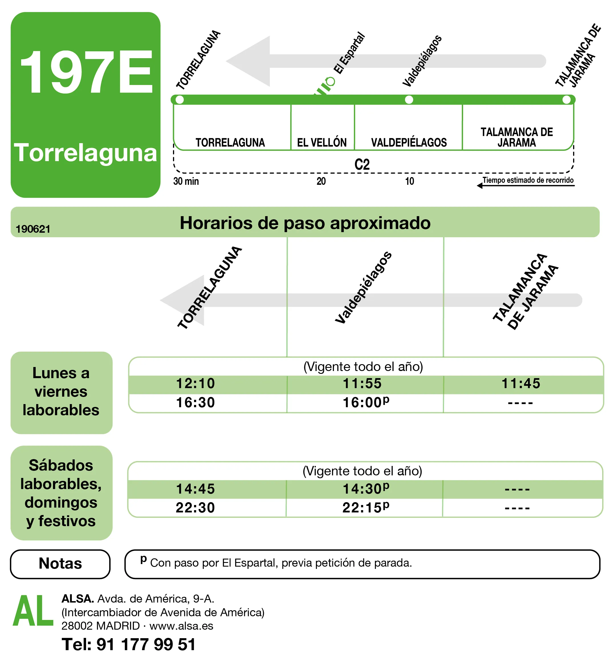 Horario de vuelta de la línea 197E - Autobuses interurbanos Madrid