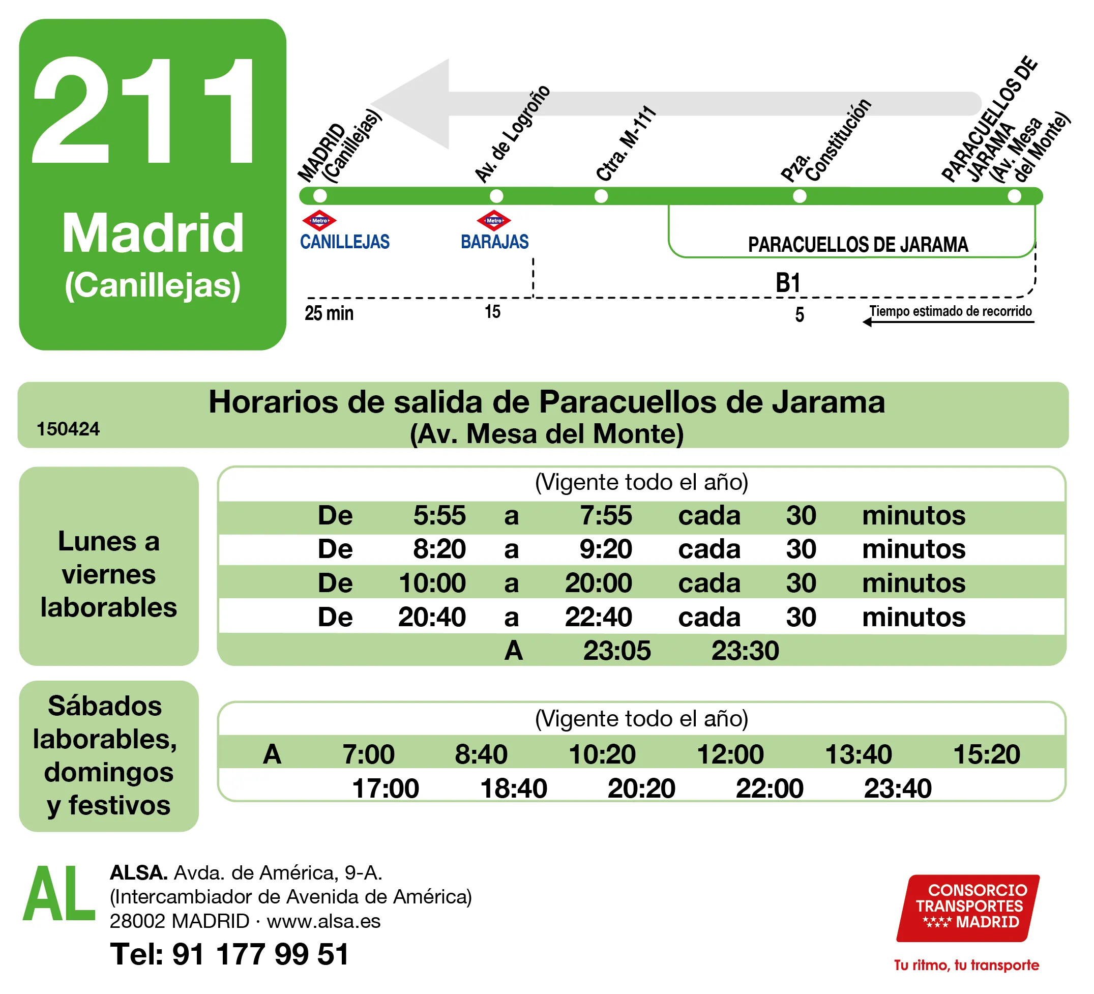 Horario de vuelta de la línea 211 - Autobuses interurbanos Madrid