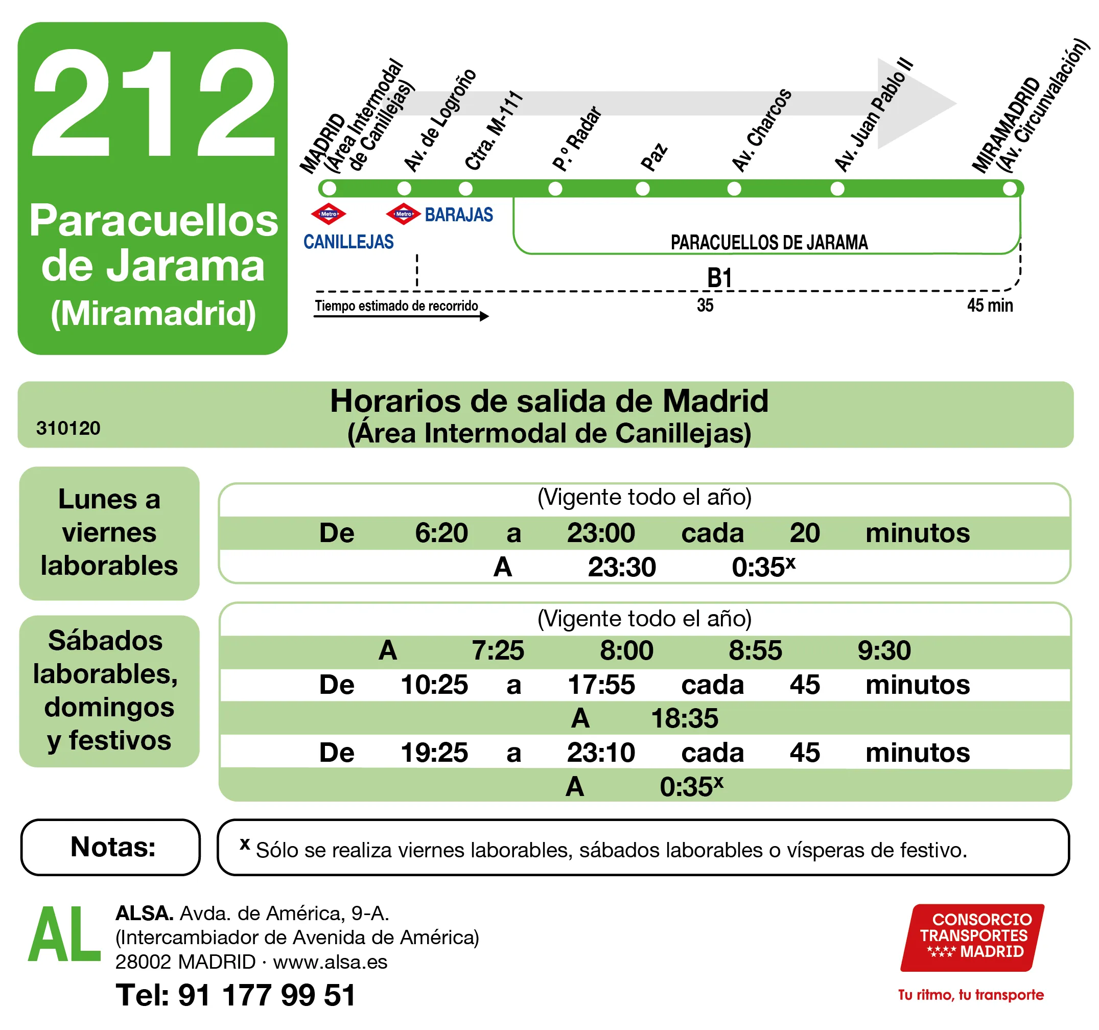 Horario de ida de la línea 212 - Autobuses interurbanos Madrid
