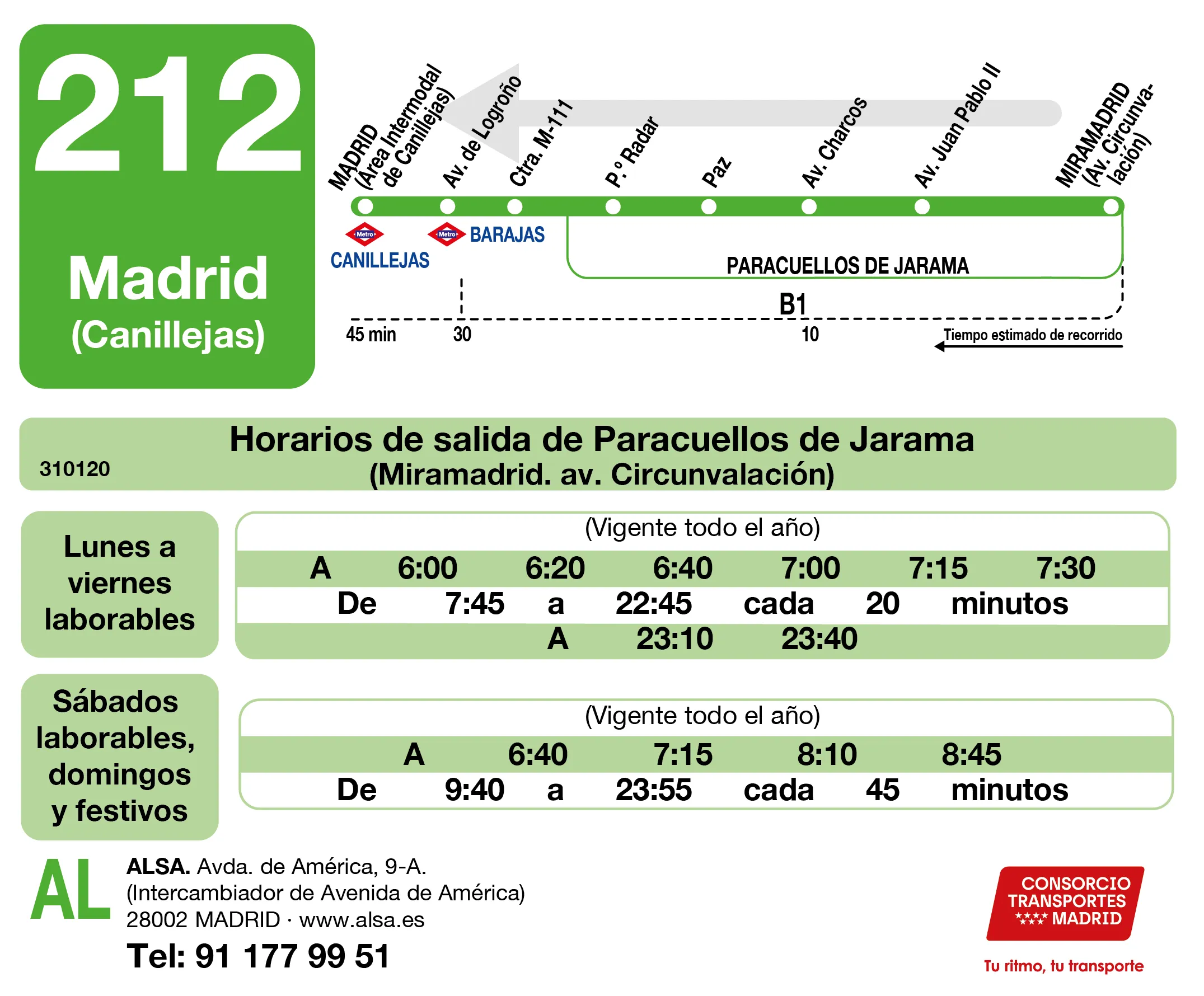 Horario de vuelta de la línea 212 - Autobuses interurbanos Madrid