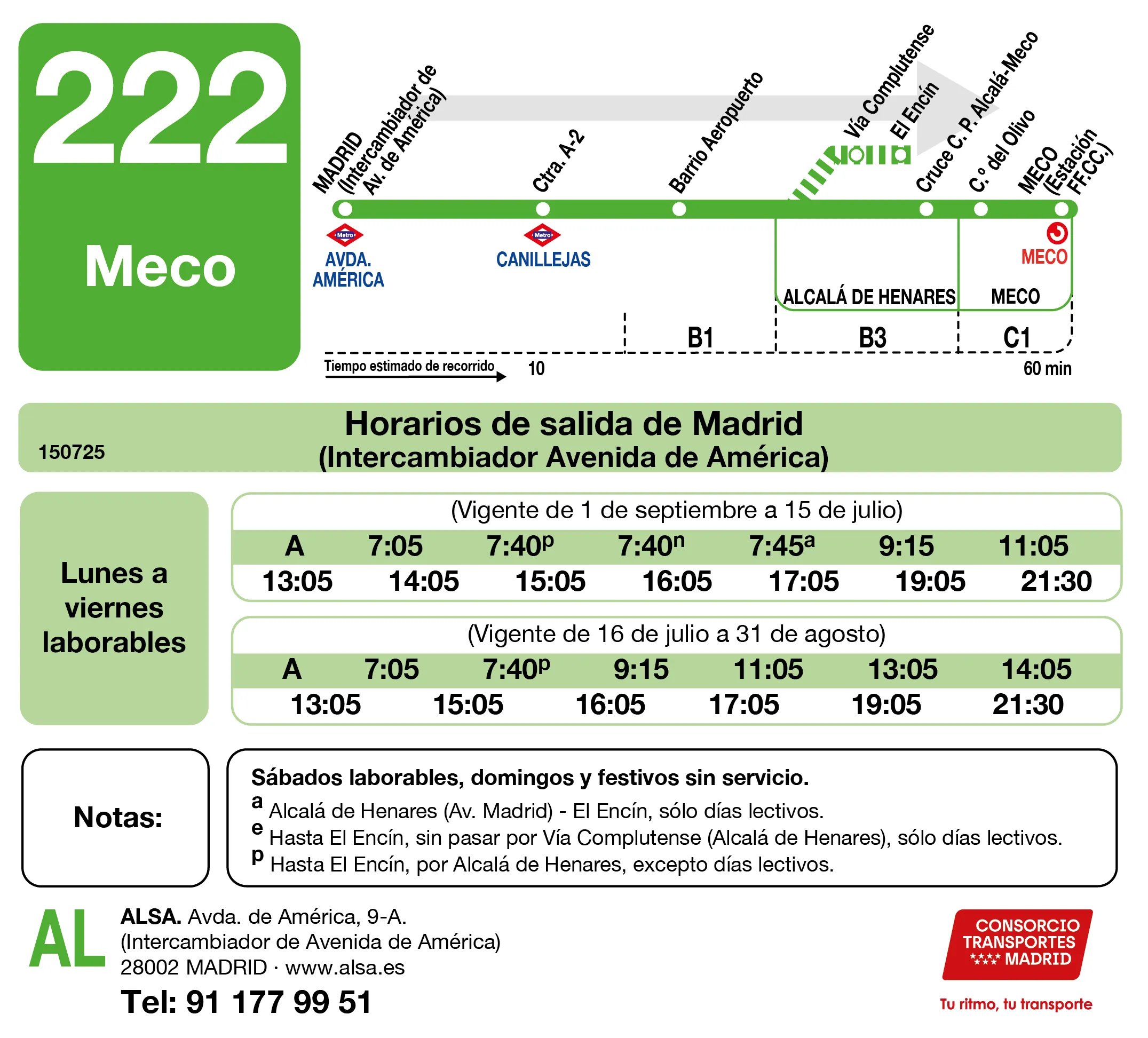 Horario de ida de la línea 222 - Autobuses interurbanos Madrid
