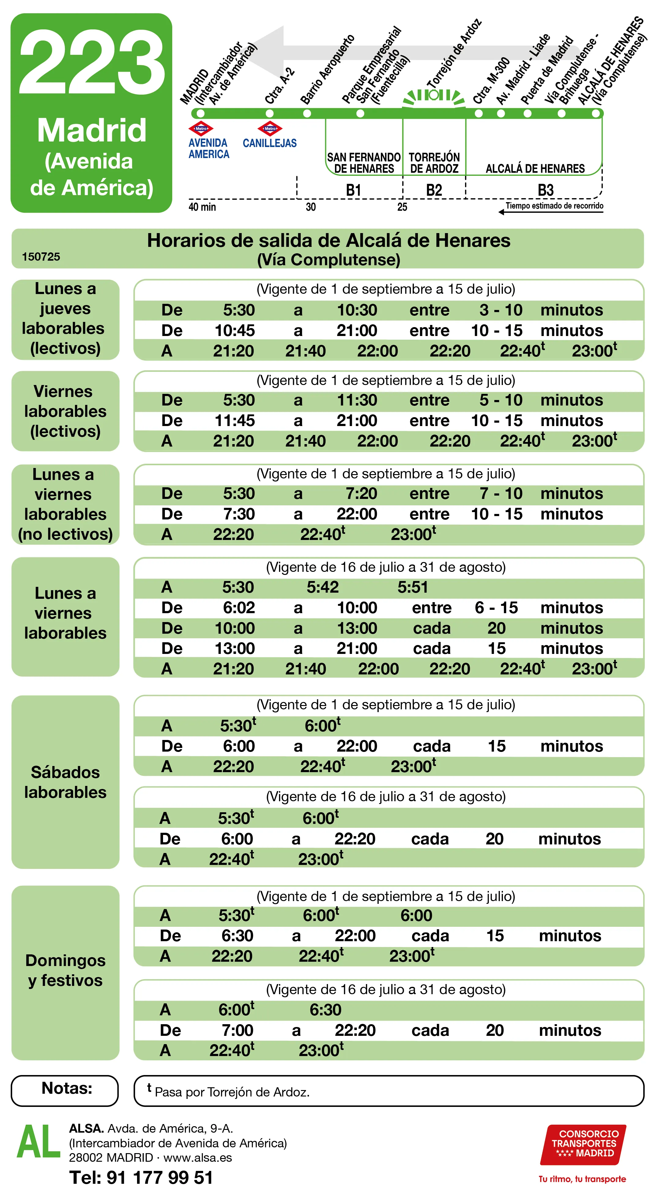 Horario de vuelta de la línea 223 - Autobuses interurbanos Madrid