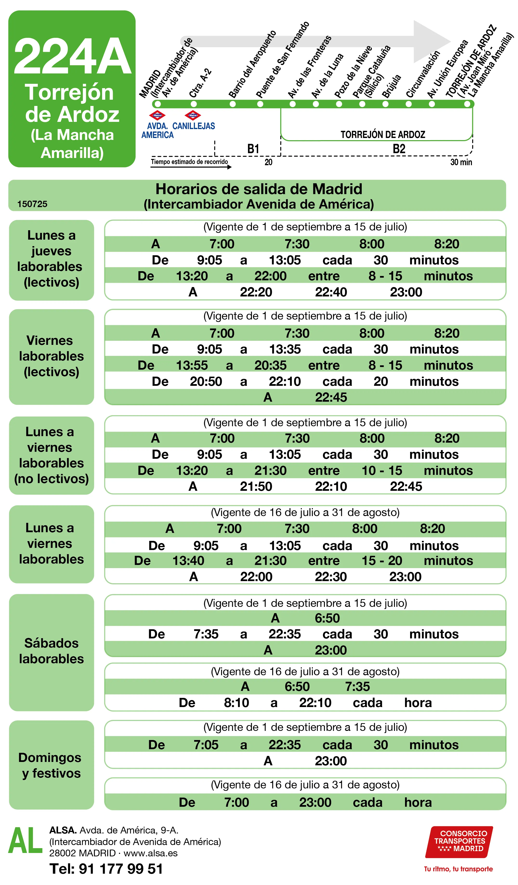 Horario de ida de la línea 224A - Autobuses interurbanos Madrid