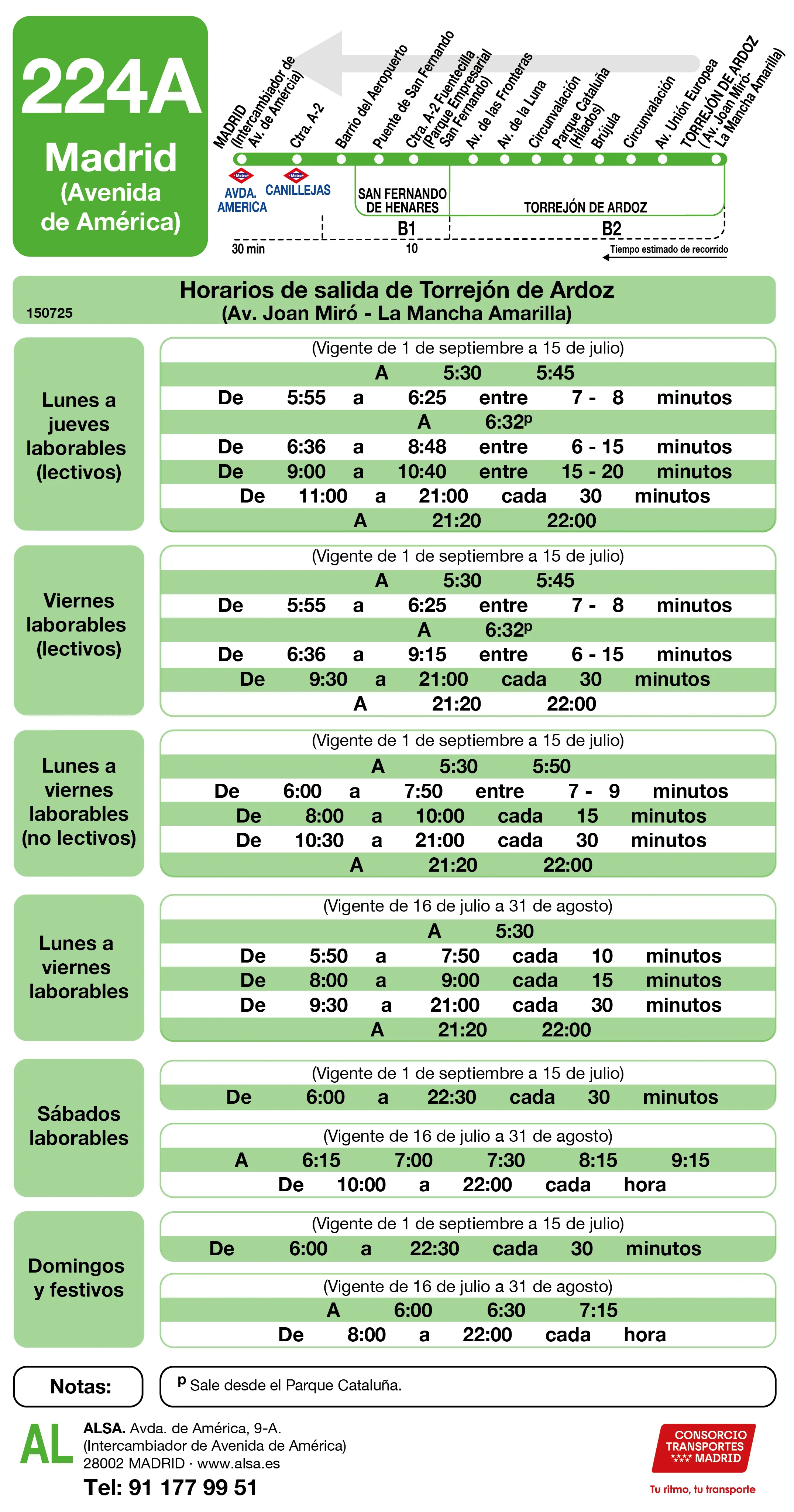 Horario de vuelta de la línea 224A - Autobuses interurbanos Madrid