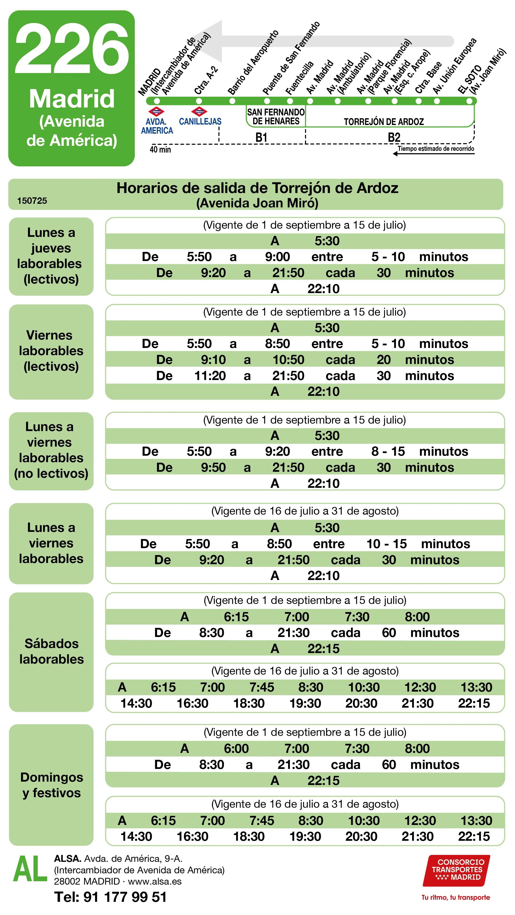 Horario de vuelta de la línea 226 - Autobuses interurbanos Madrid