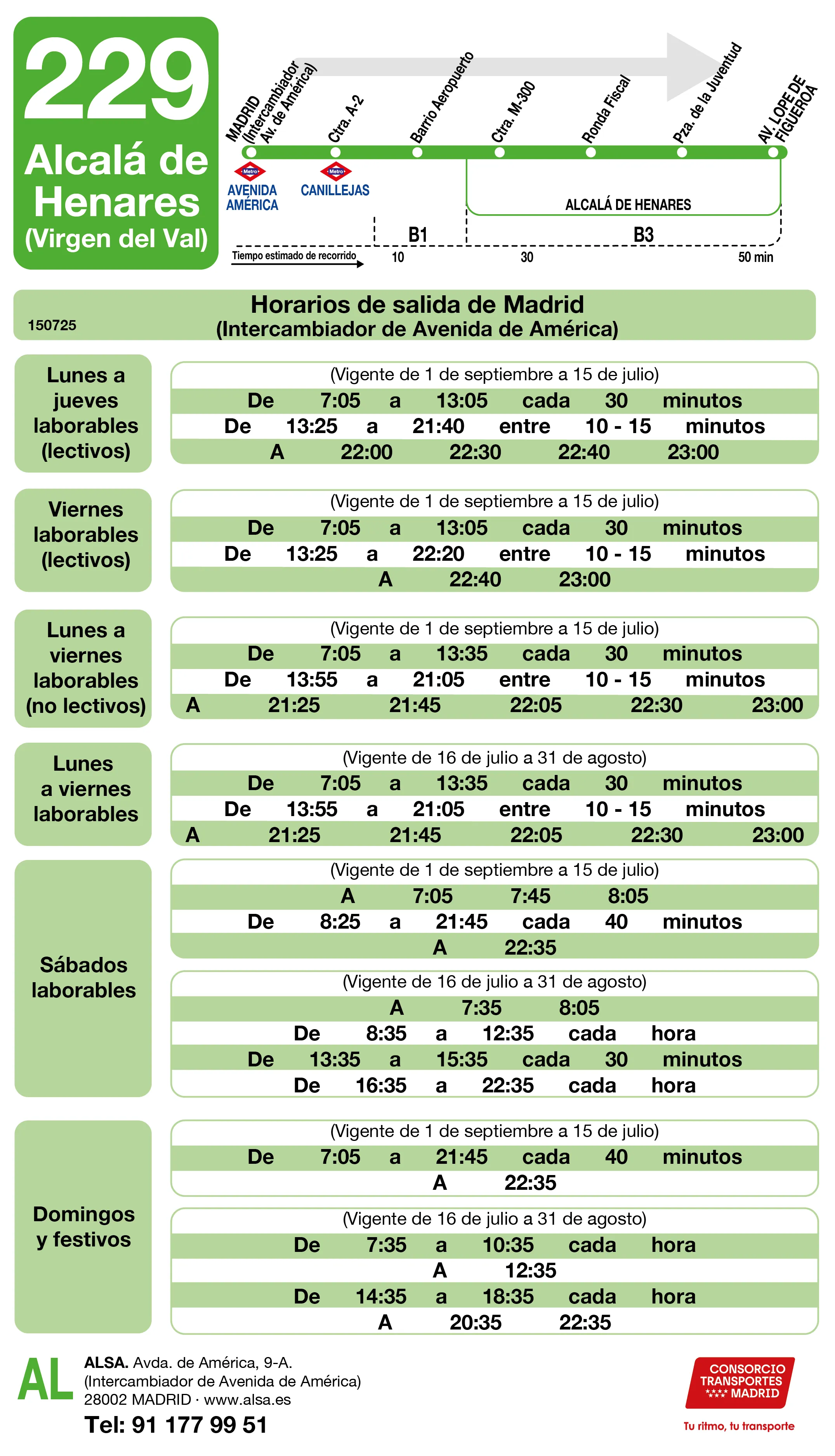 Horario de ida de la línea 229 - Autobuses interurbanos Madrid