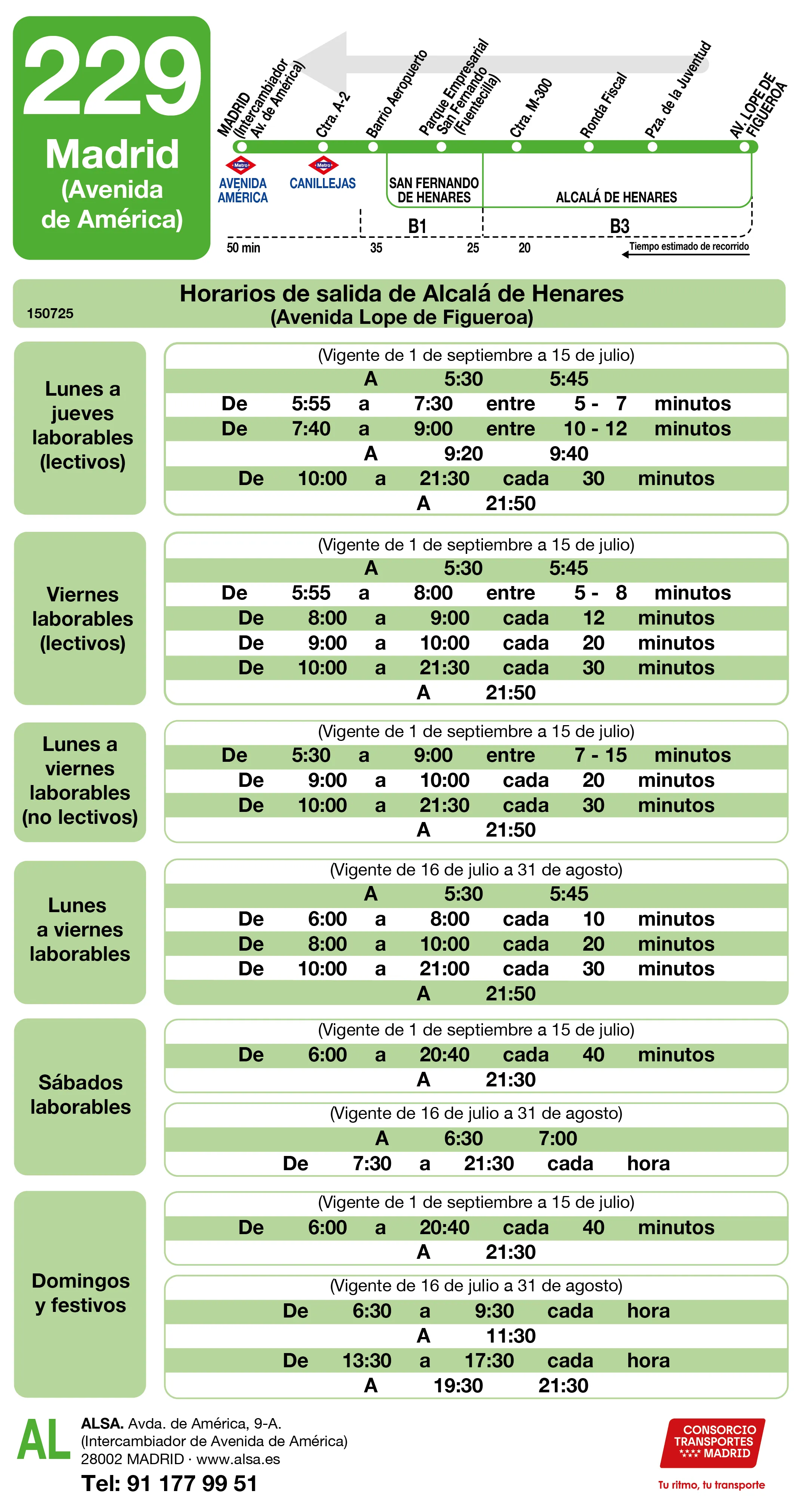 Horario de vuelta de la línea 229 - Autobuses interurbanos Madrid