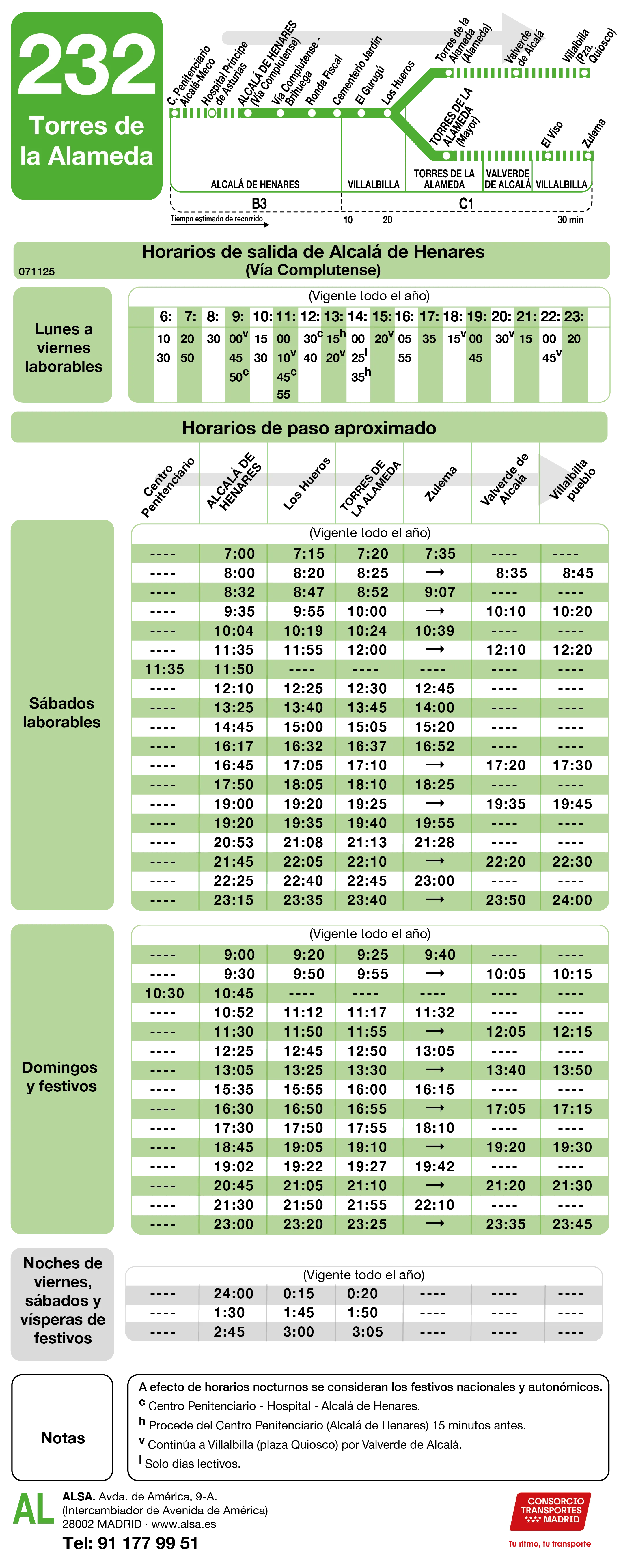 Horario de ida de la línea 232 - Autobuses interurbanos Madrid