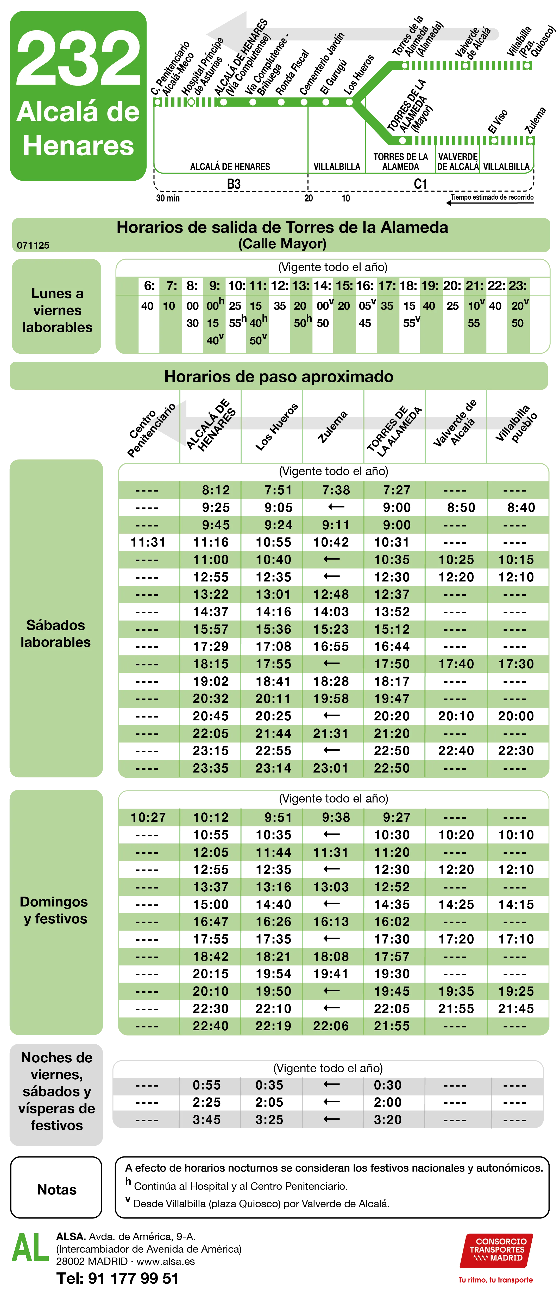 Horario de vuelta de la línea 232 - Autobuses interurbanos Madrid