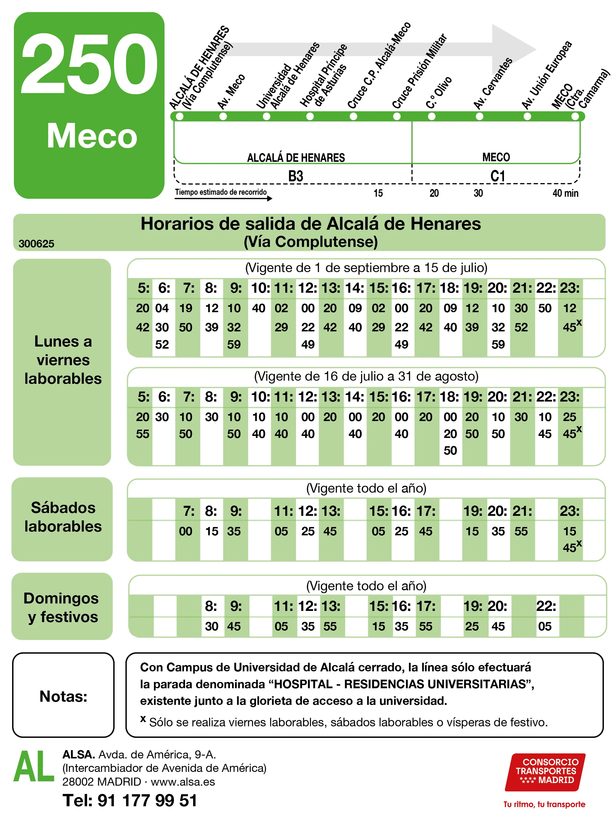 Horario de ida de la línea 250 - Autobuses interurbanos Madrid