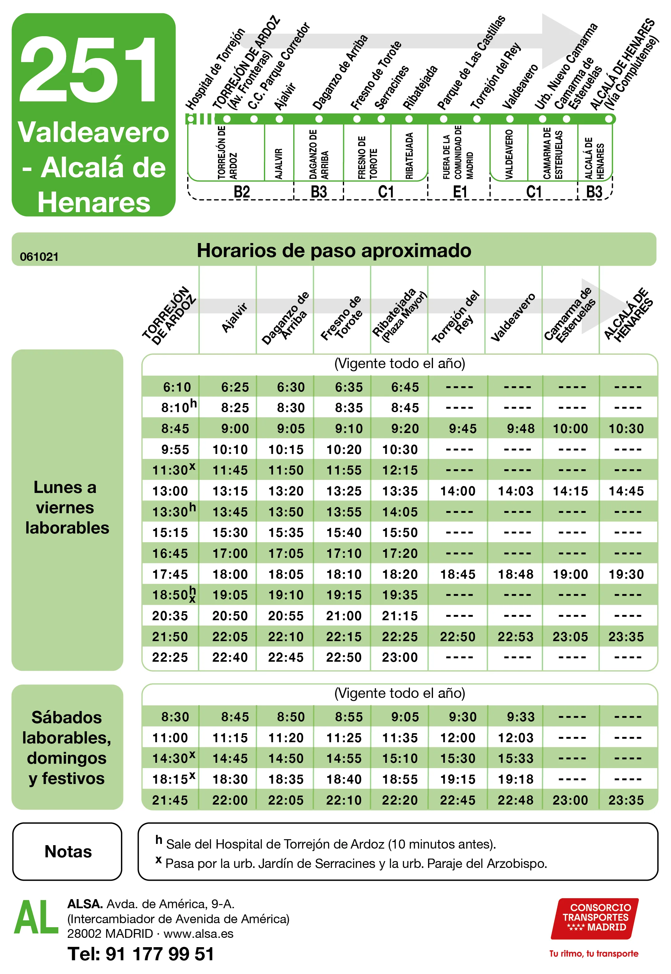 Horario de ida de la línea 251 - Autobuses interurbanos Madrid