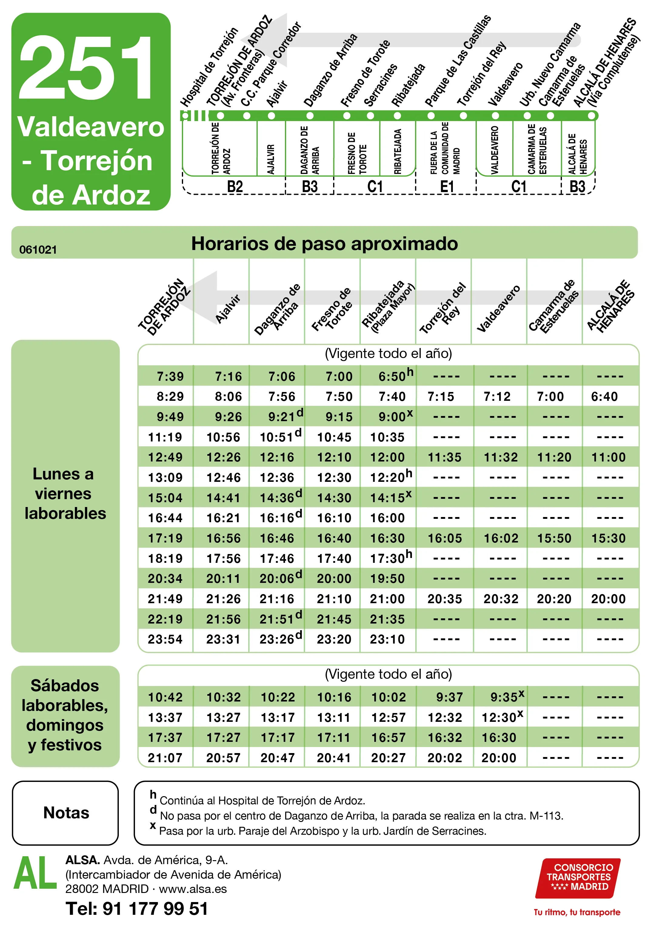 Horario de vuelta de la línea 251 - Autobuses interurbanos Madrid