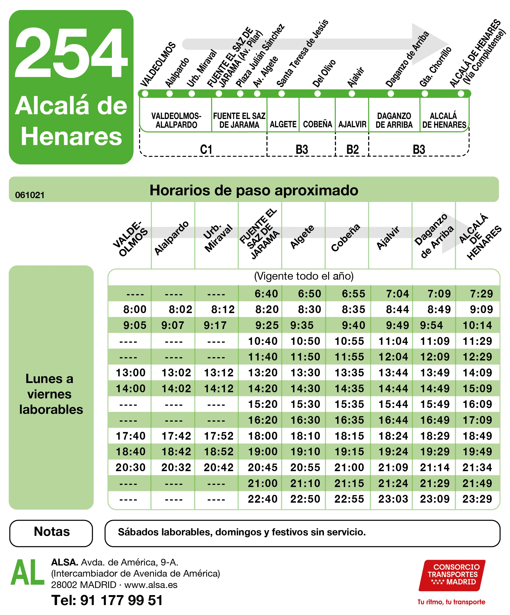 Horario de ida de la línea 254 - Autobuses interurbanos Madrid