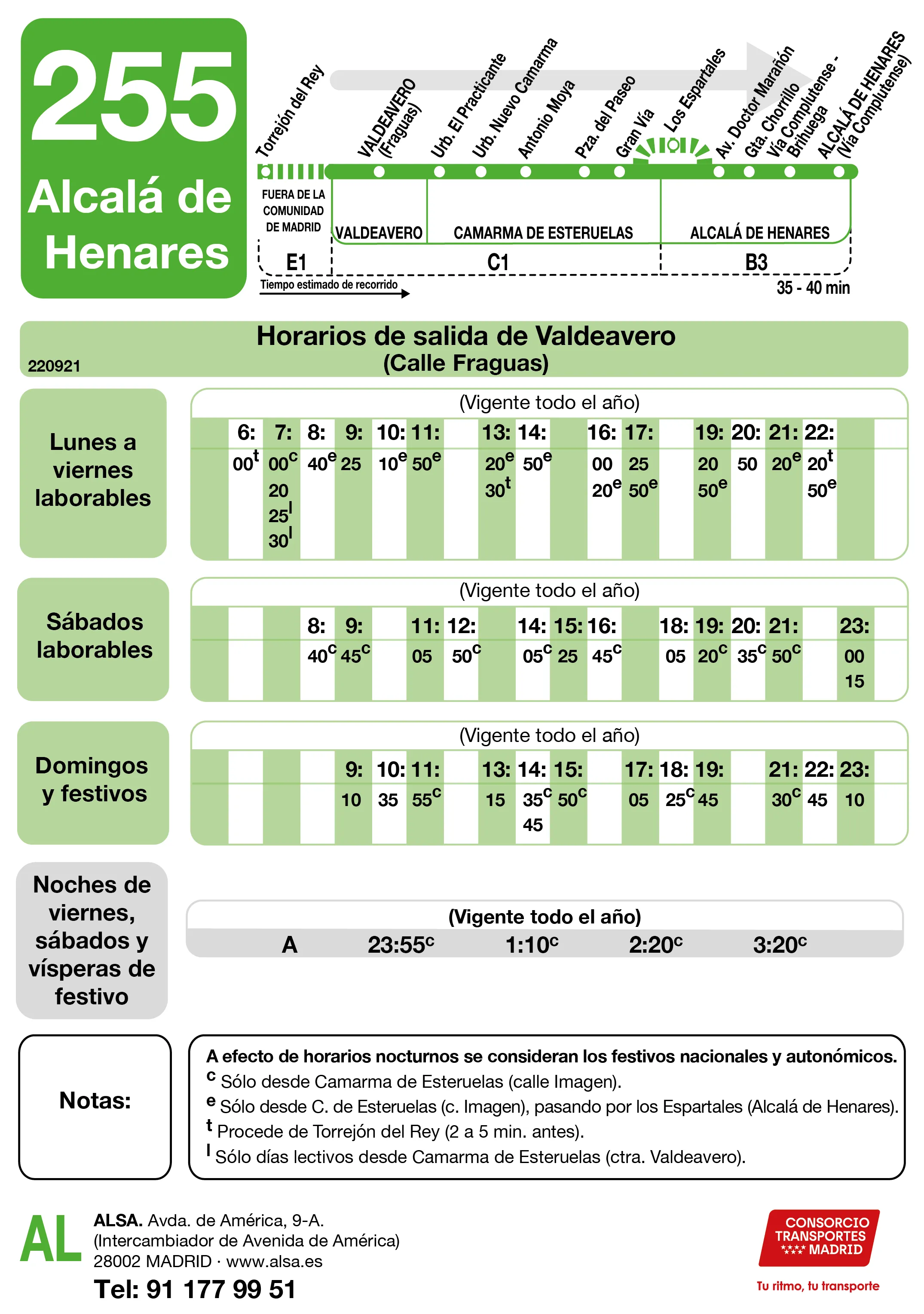 Horario de ida de la línea 255 - Autobuses interurbanos Madrid