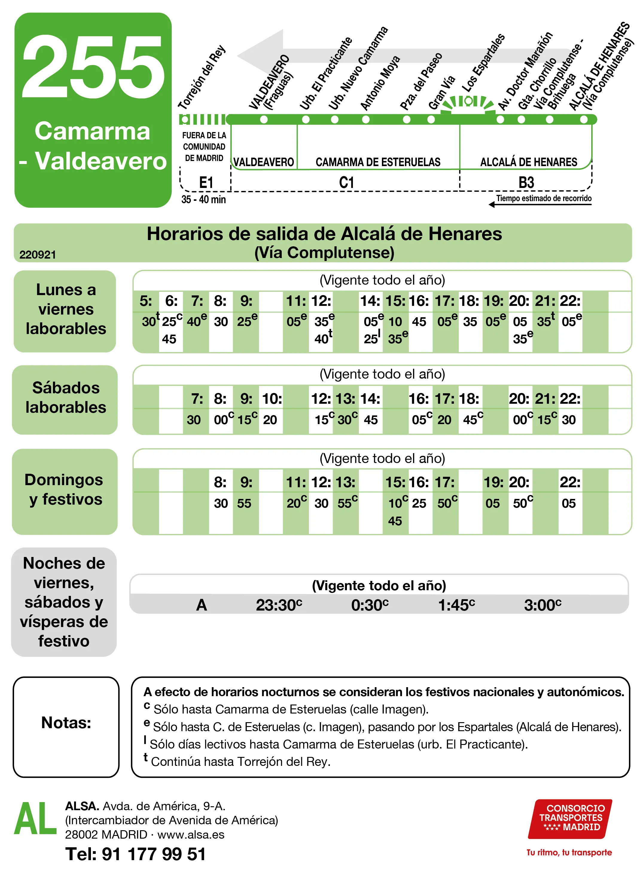 Horario de vuelta de la línea 255 - Autobuses interurbanos Madrid