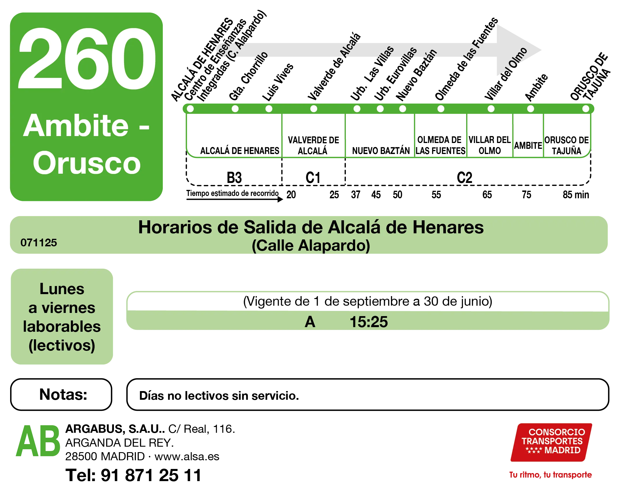 Horario de ida de la línea 260 - Autobuses interurbanos Madrid